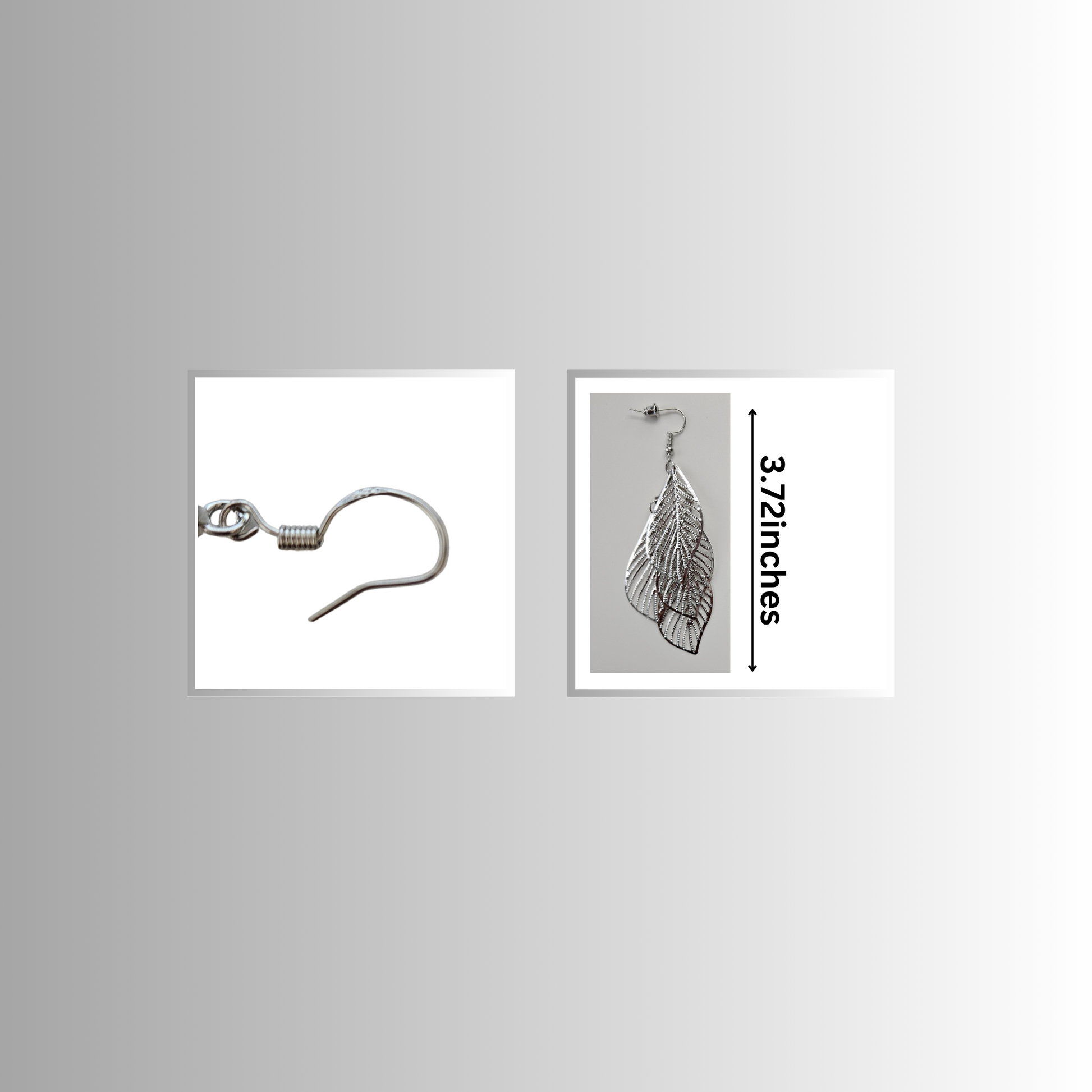 Four Leaf Silver Long Drop Earrings Measurements
