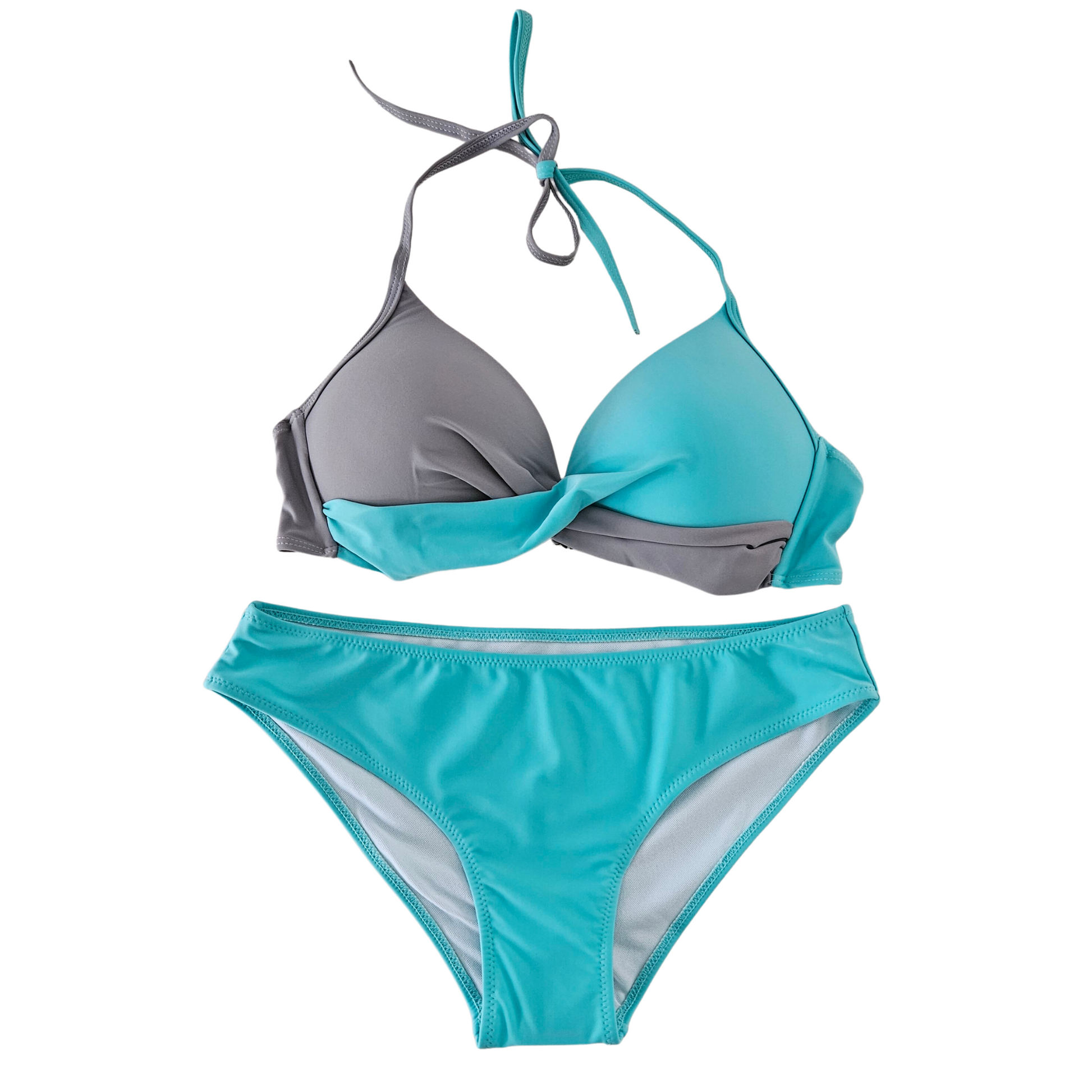 Aqua Blue Two Tones Molded Cup Bikini Set full image