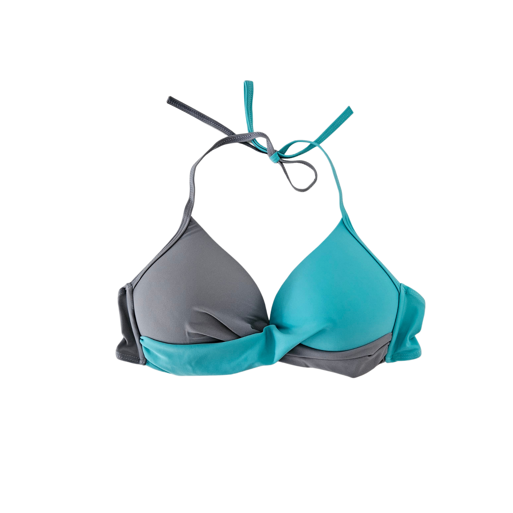 Aqua Blue Two Tones Molded Cup Bikini Set top front