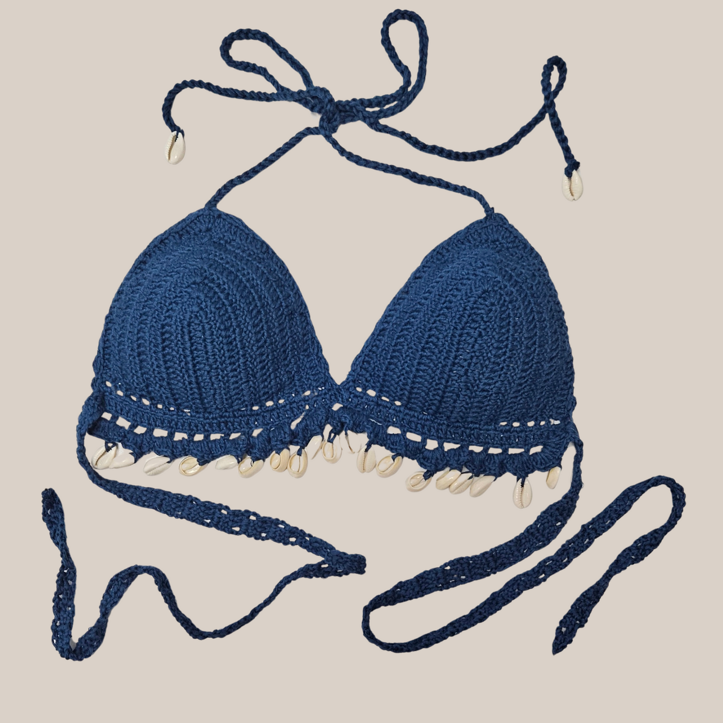 Azure Seashell Crochet Cropped Top front