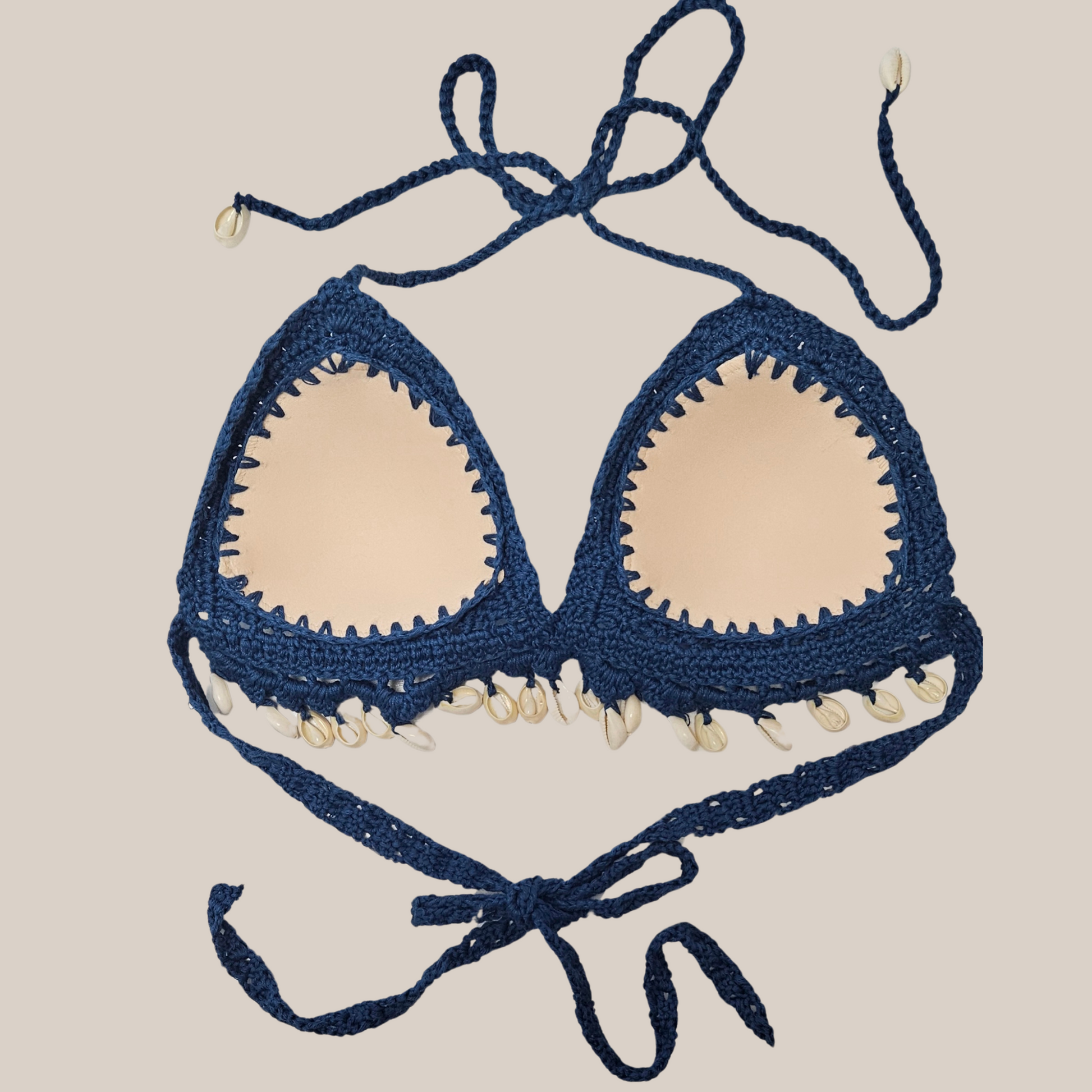 AzureSeashell Crochet Cropped Top padded cup