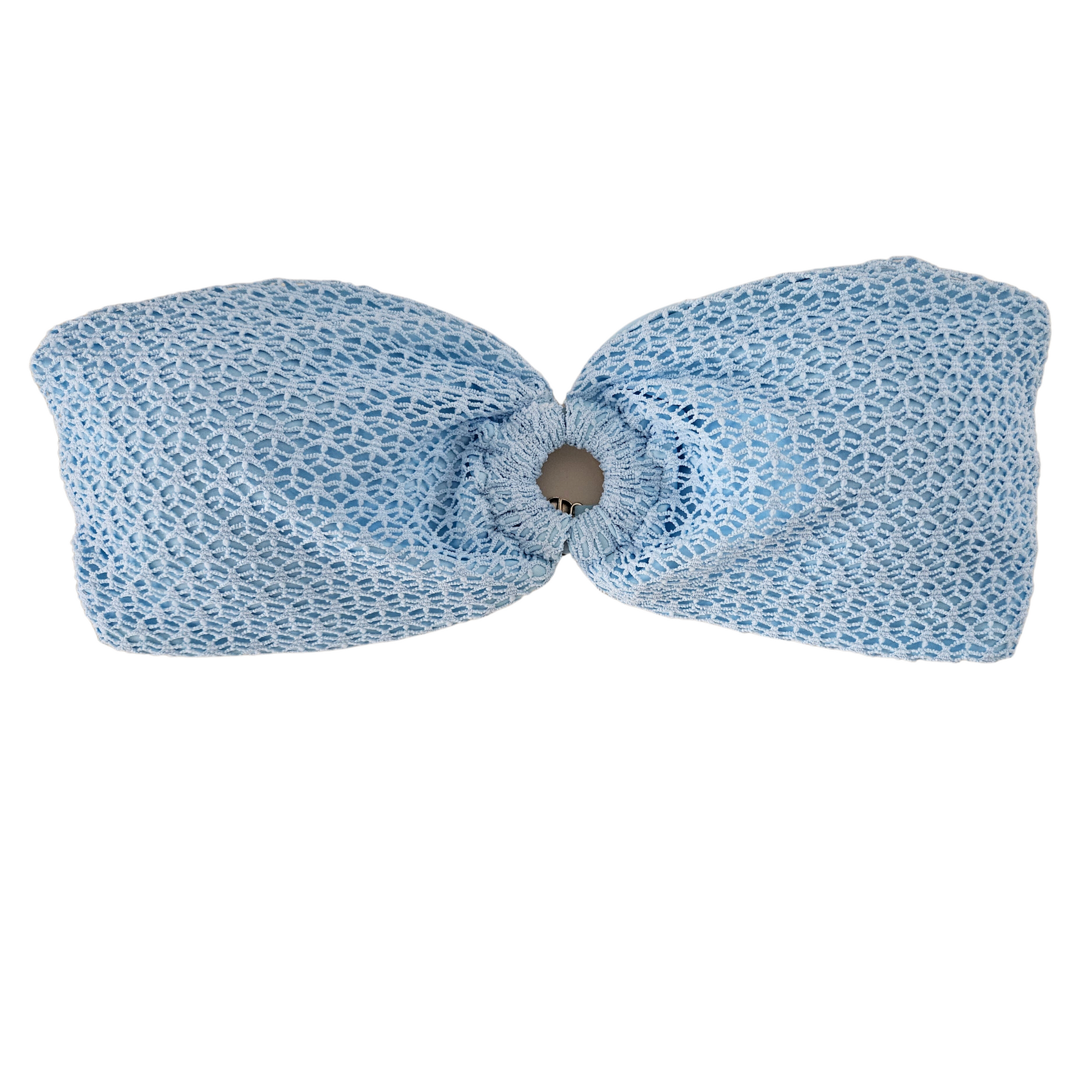 Bandeau Textured Blue Tube Top Thong Bikini Set top image