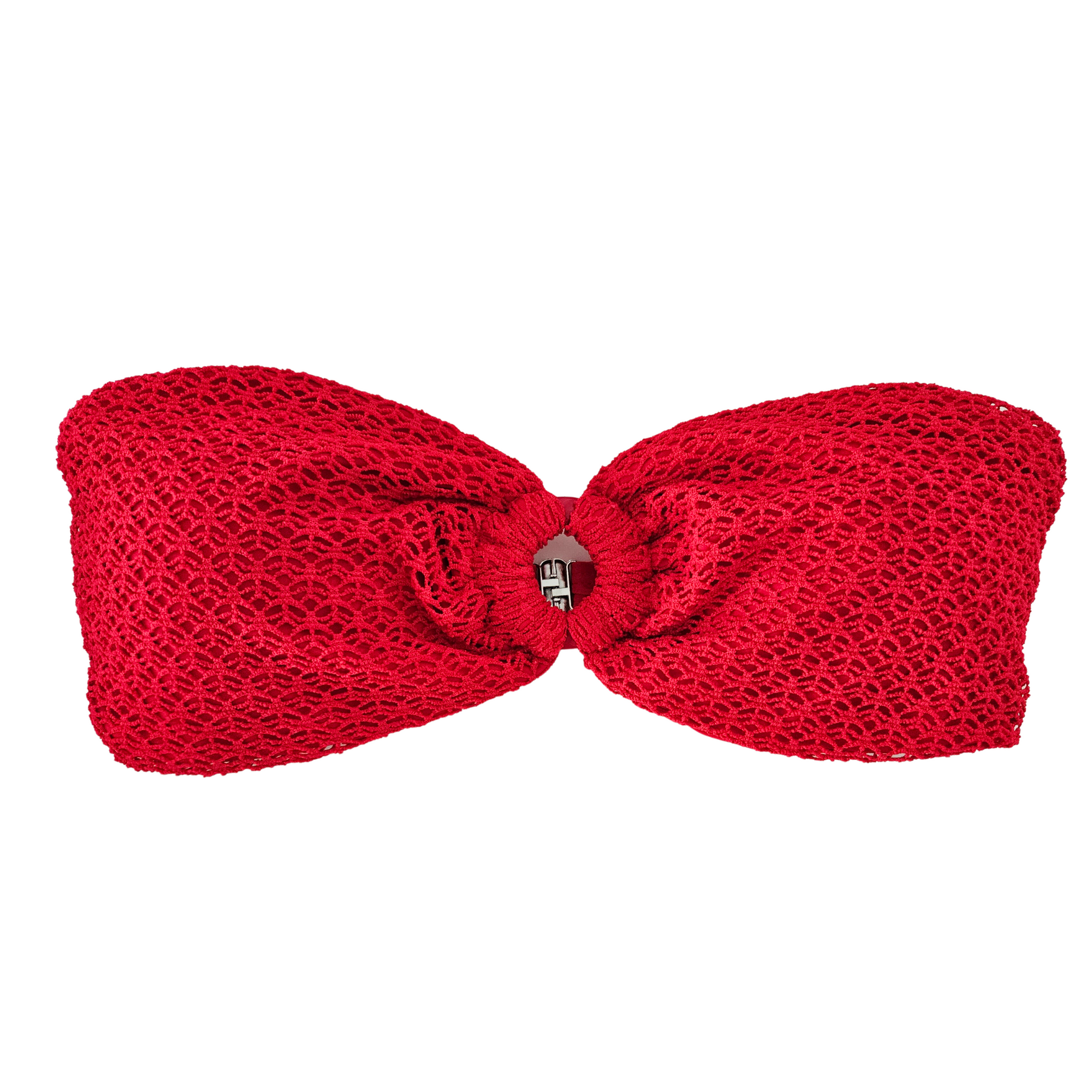 Bandeau Textured Red Tube Top Thong Bikini Settop