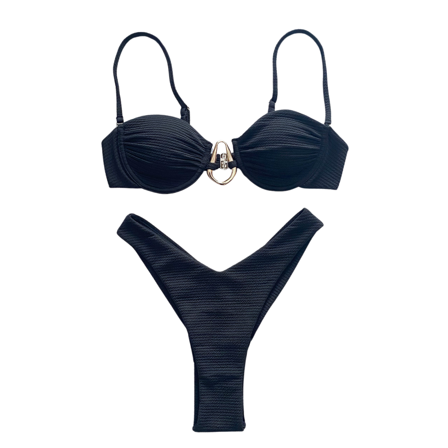 Black Vogue Vortex Bandeau Push up Bikini Set front image