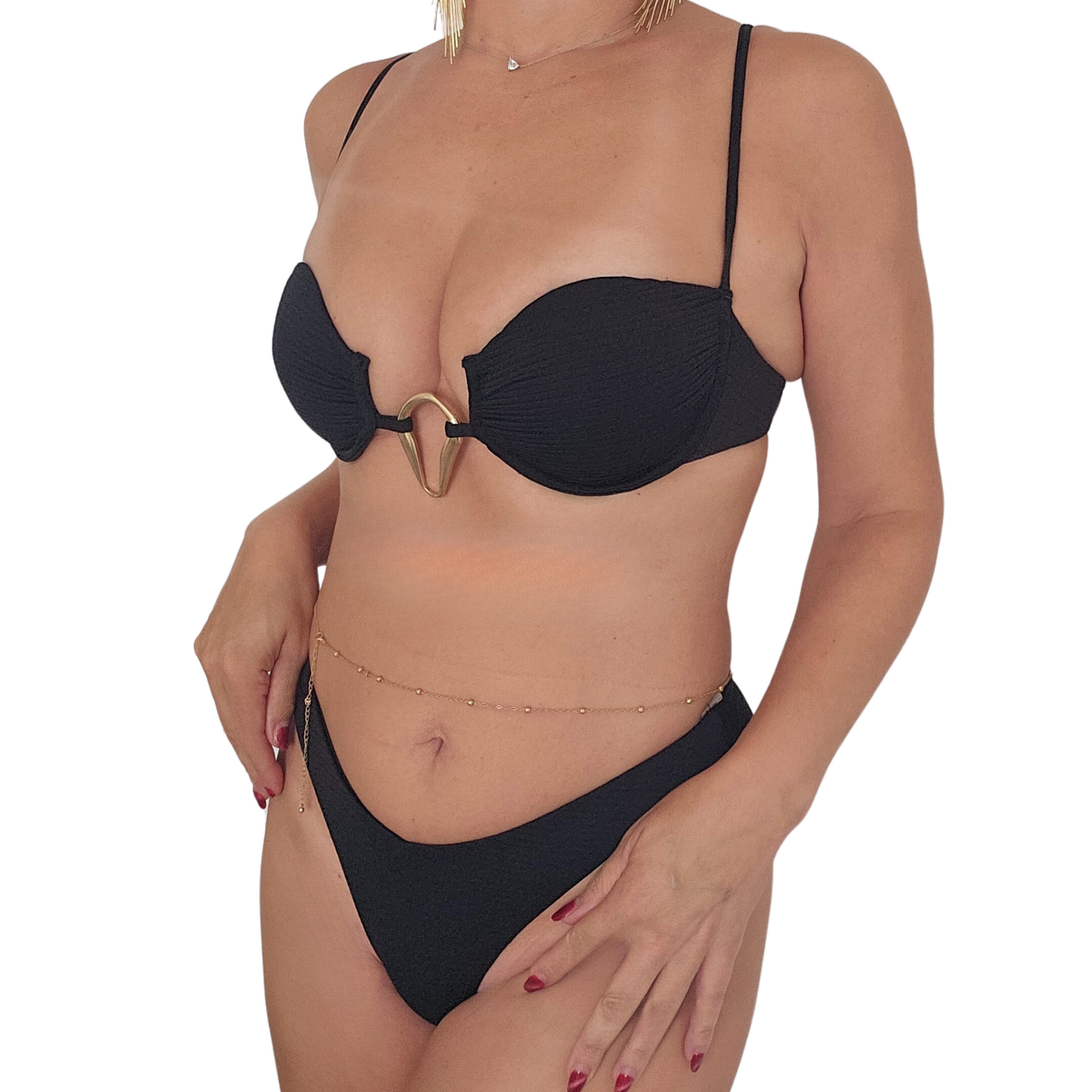 Black Vogue Vortex Bandeau Push up Bikini Set model side image 2
