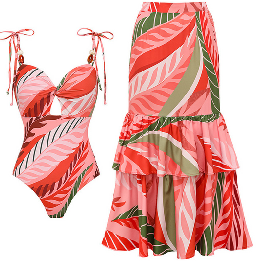 Coral Vintage Monokini Swimsuit skirt image