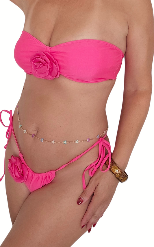 Coral Sunset Push Up Flower Thong Bikini Set model side pose