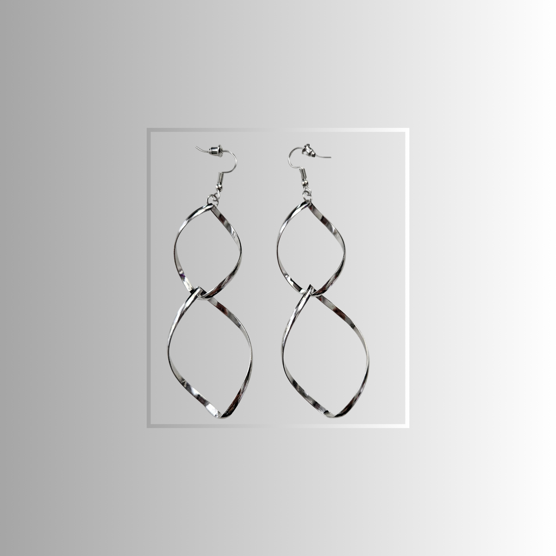 Double Loops Silver Drop Earrings