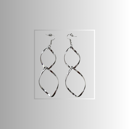 Double Loops Silver Drop Earrings