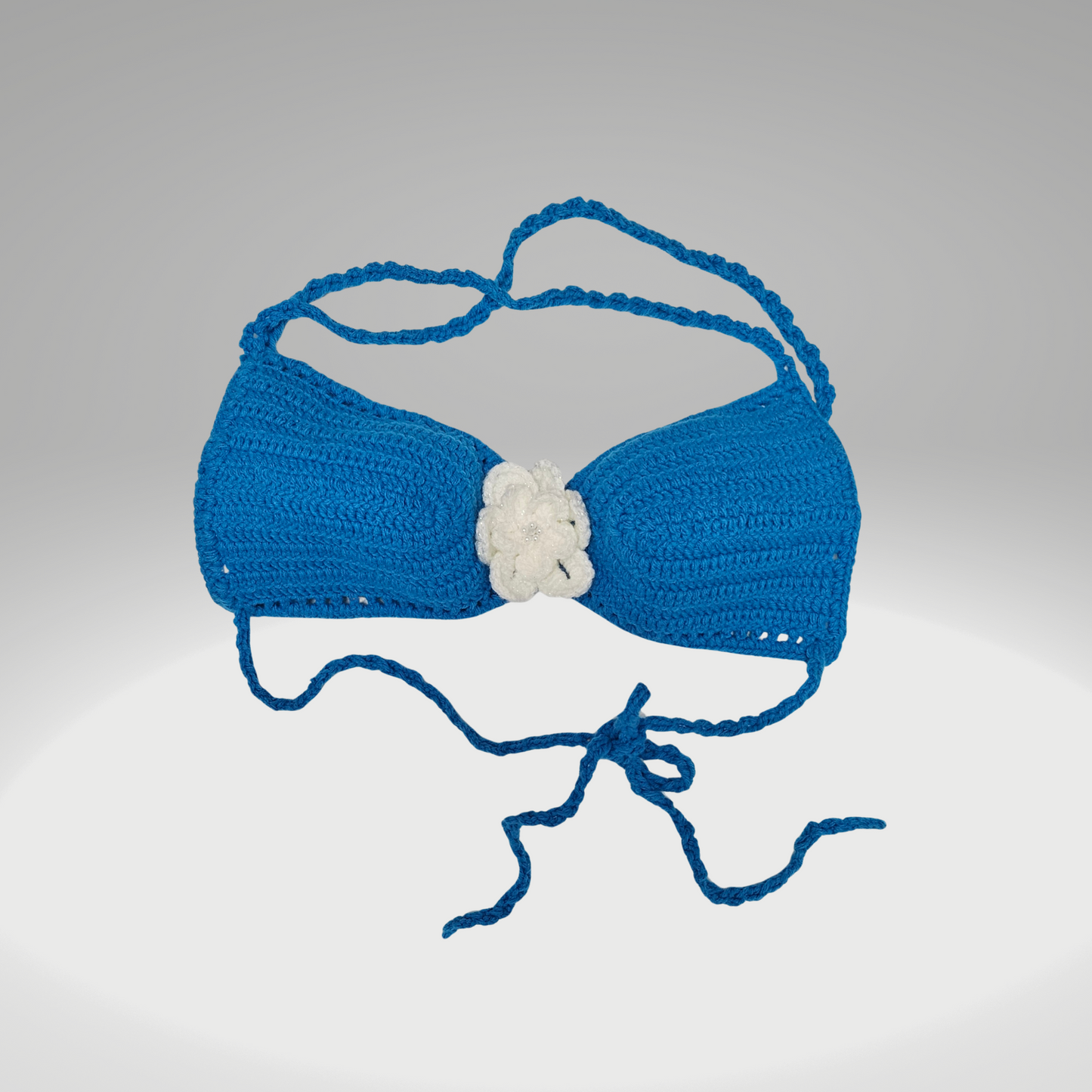 Elegant Azure Crochet Bandeau Crisscross Top front