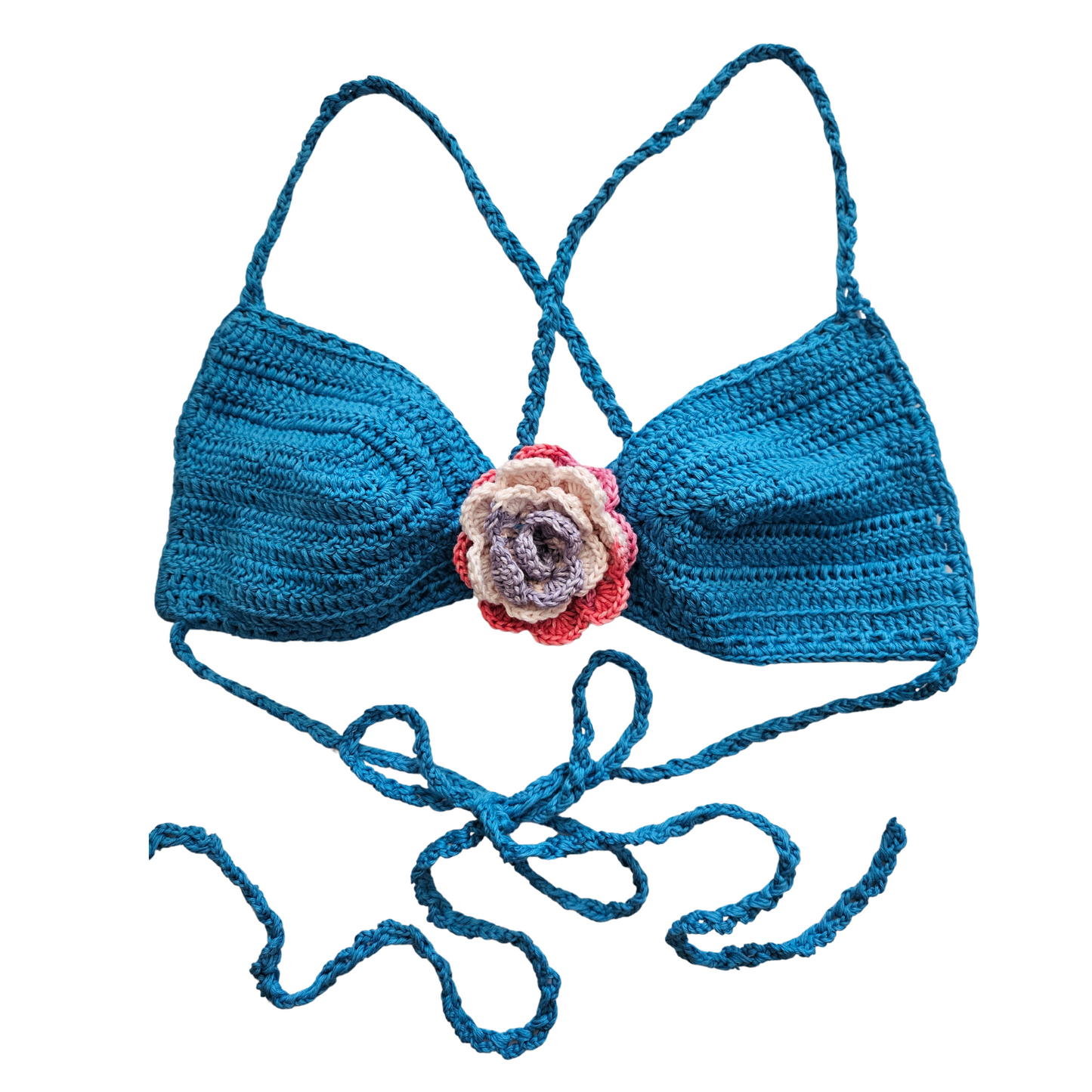 Elegant_Blue_Multi_Color_flower_accent_Crochet_Bandeau_Crisscross_Top_front