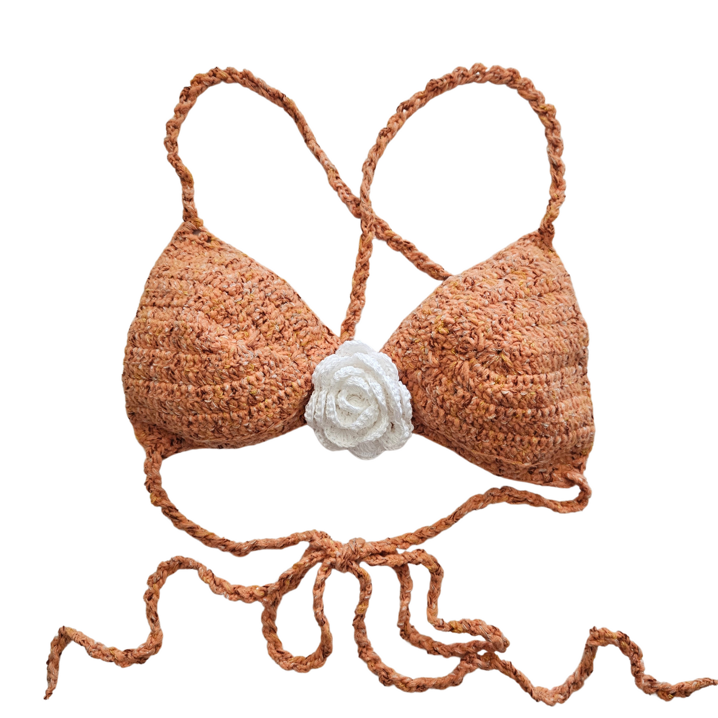 Elegant Flower Accent Crochet Bandeau Crisscross Top