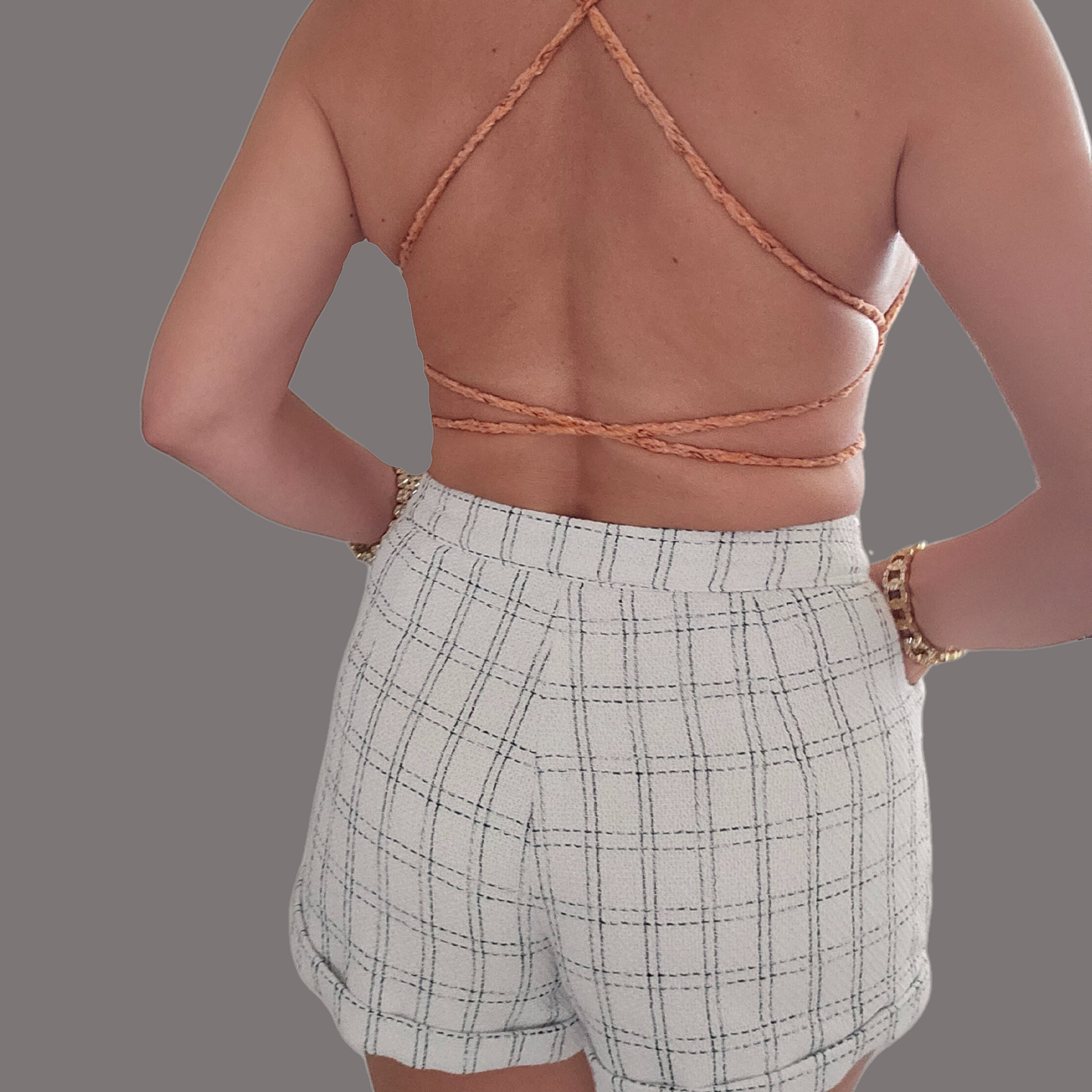 Elegant Flower Accent Crochet Bandeau Crisscross Top