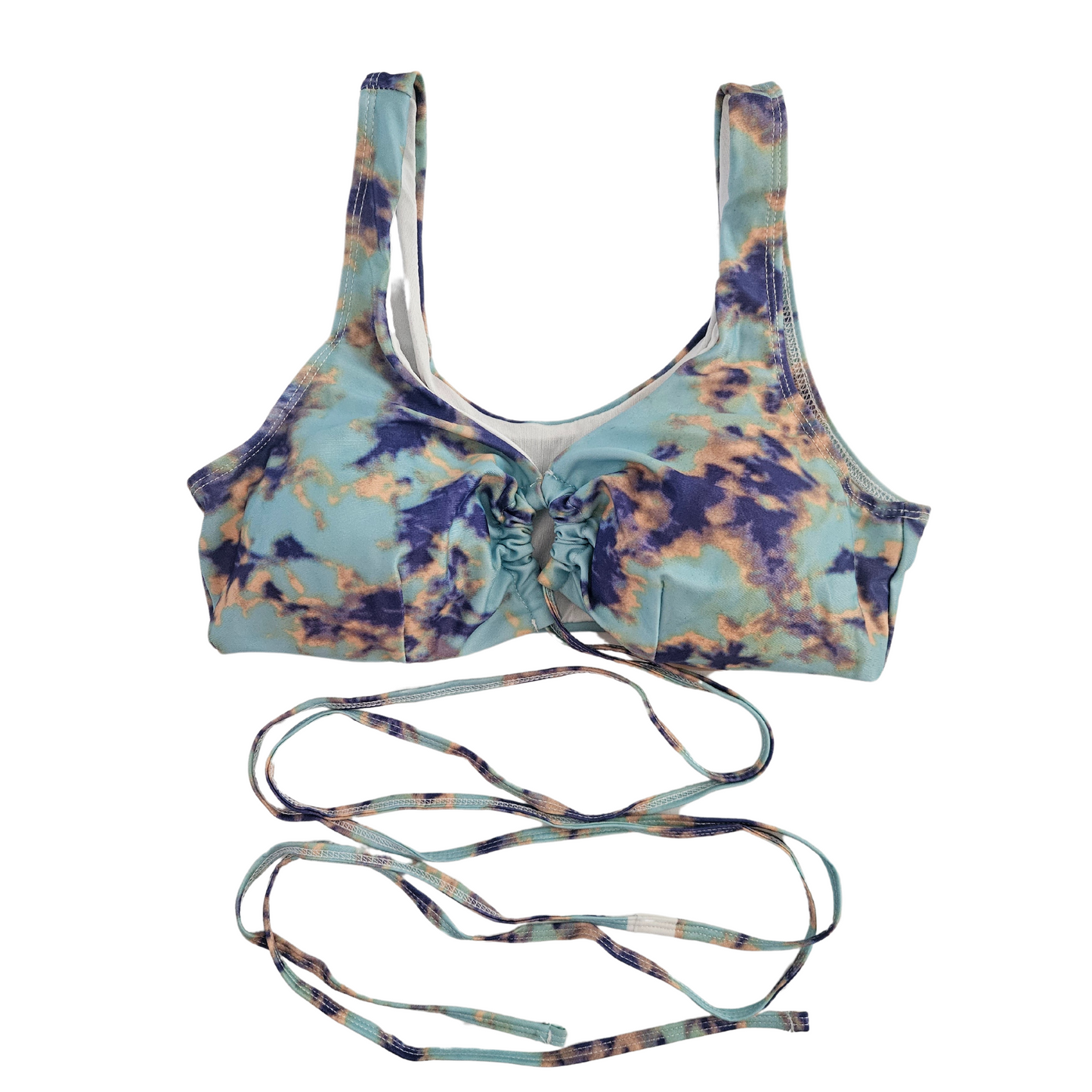 Floral Aqua Lace-up Thong Bikini Set front top image