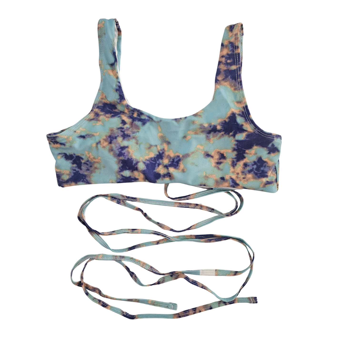 Floral Aqua Lace-up Thong Bikini Set top back image