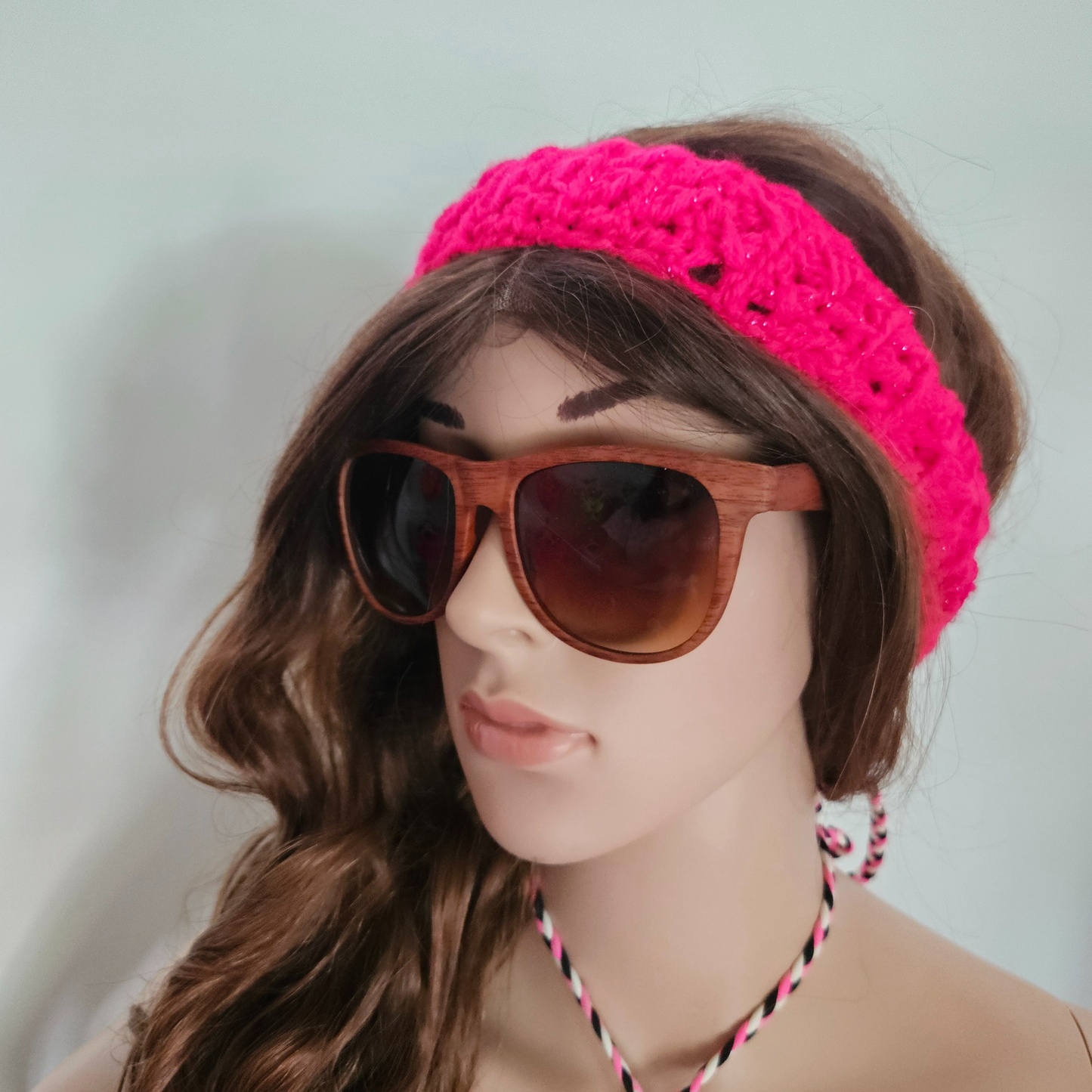 Fuchsia Boho Headband model front pose