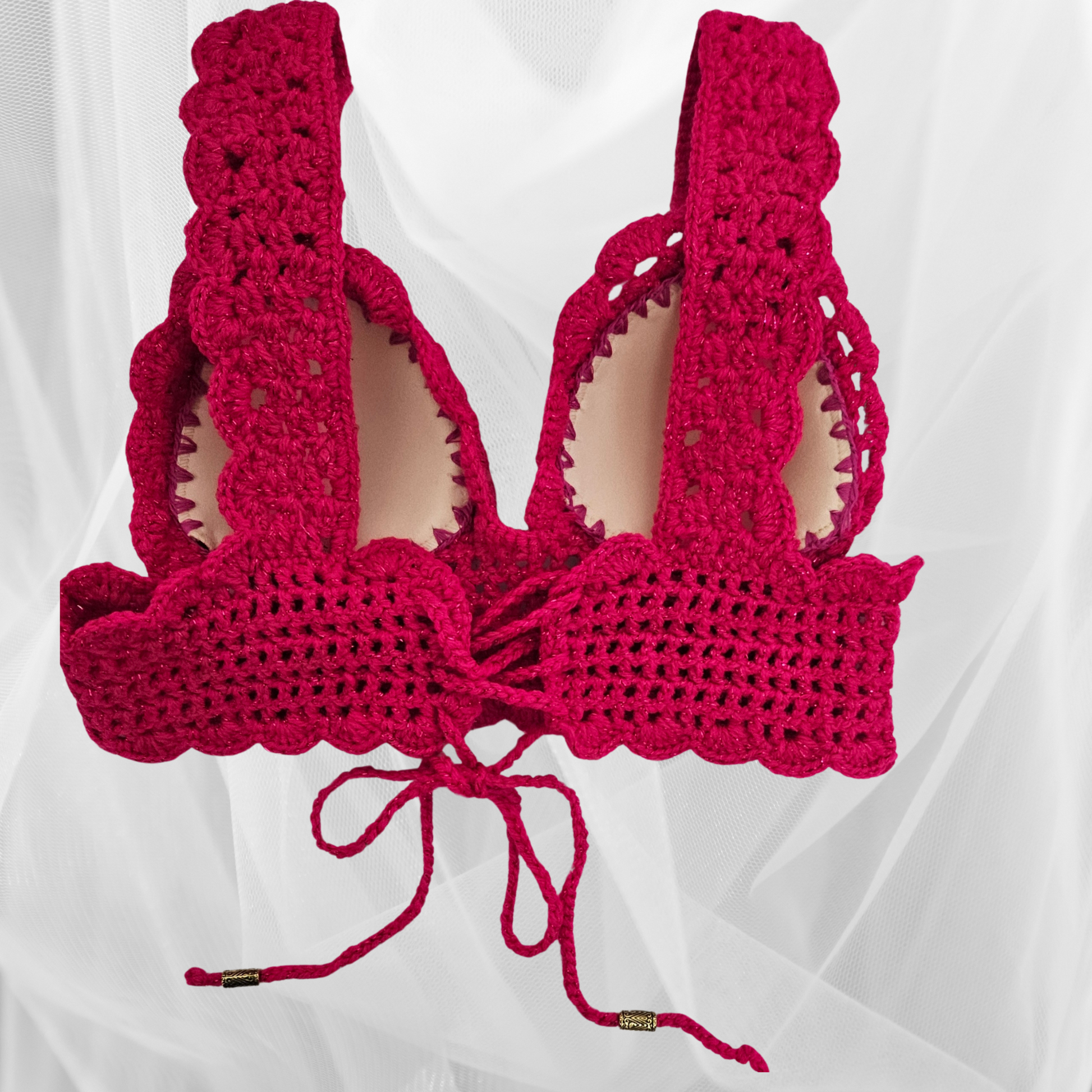 Fuchsia Crochet Shoulder Straps Top back