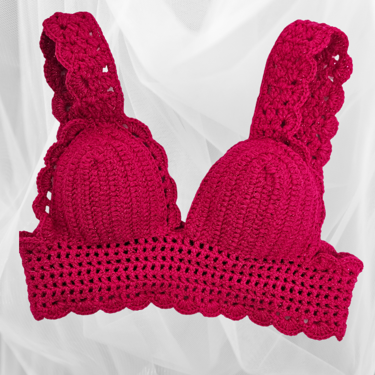 Fuchsia Crochet Shoulder Straps Top front