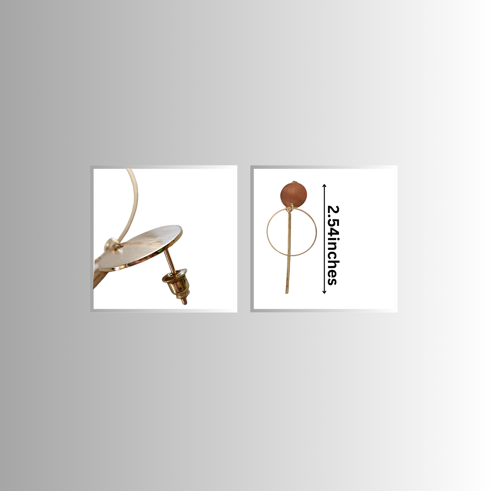 Gold Circle Bar Drop Earrings Measurements