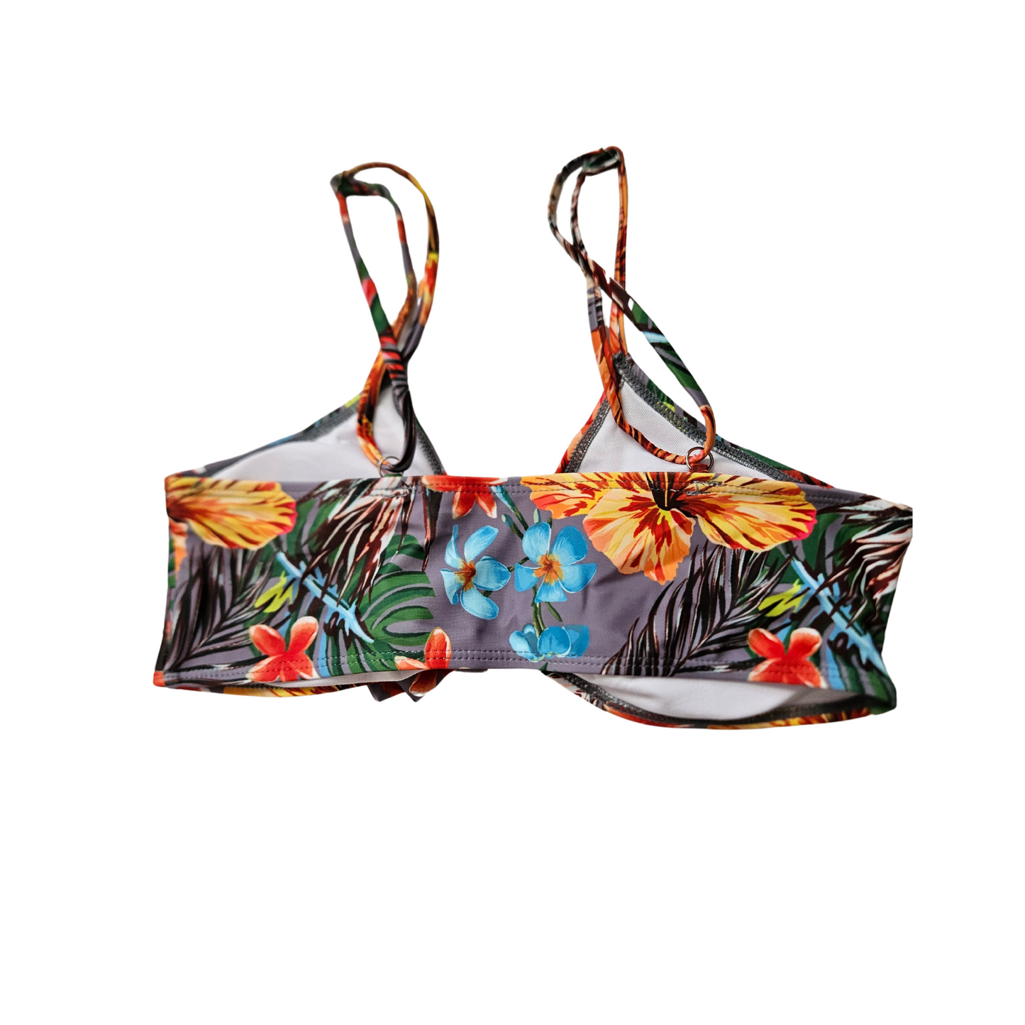 Gray Floral Tummy Control Bathing Suit back top image