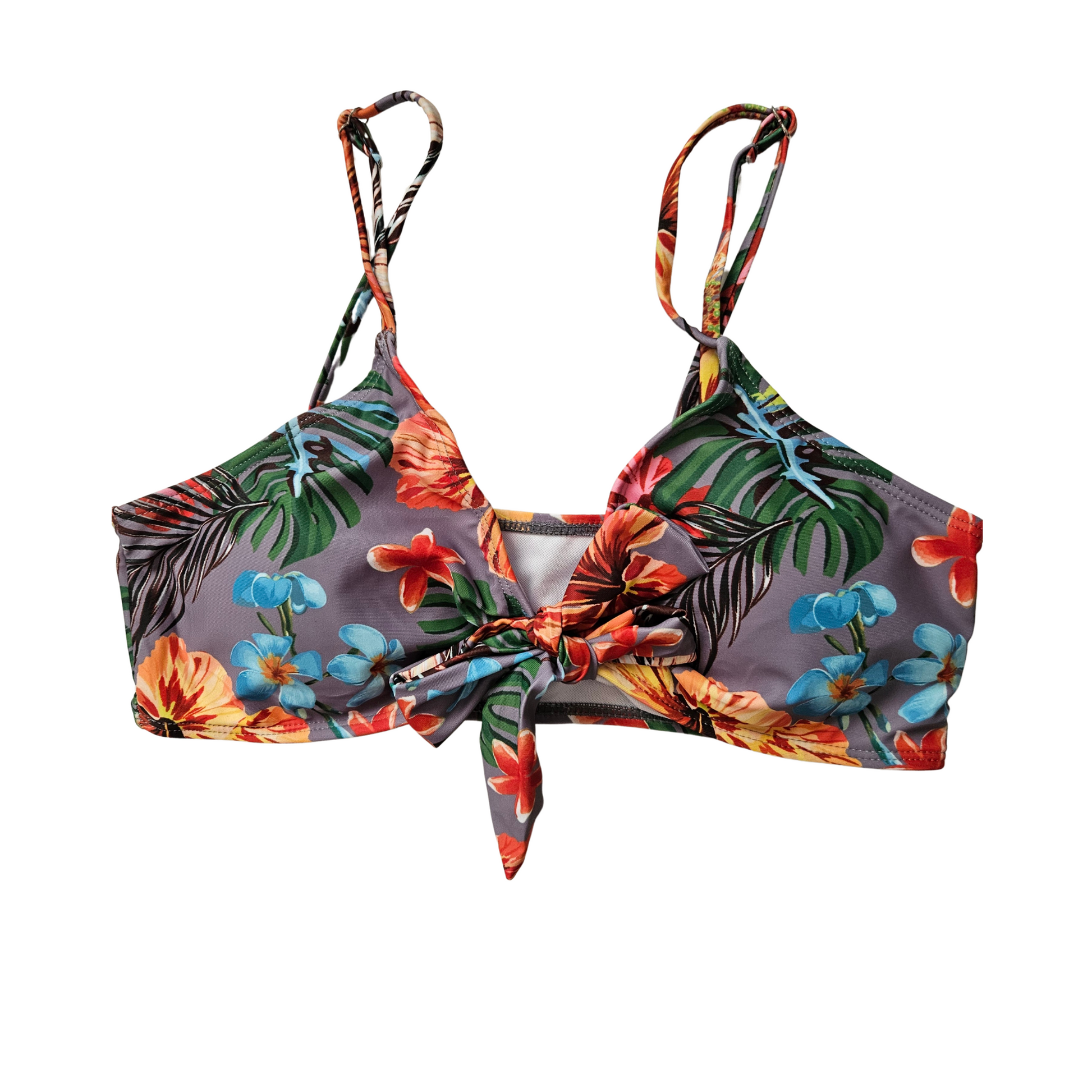 Gray Floral Tummy Control Bathing Suit front top image