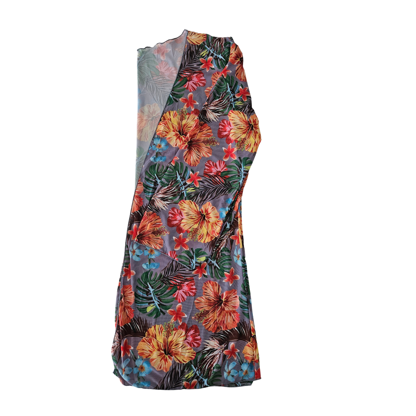 Gray Floral Tummy Control Bathing Suit with Long Sleeves Cover up