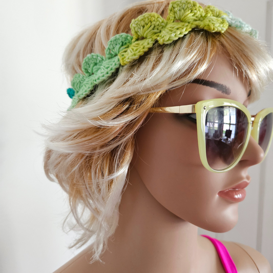 Green Stripes Petal Headband model side pose