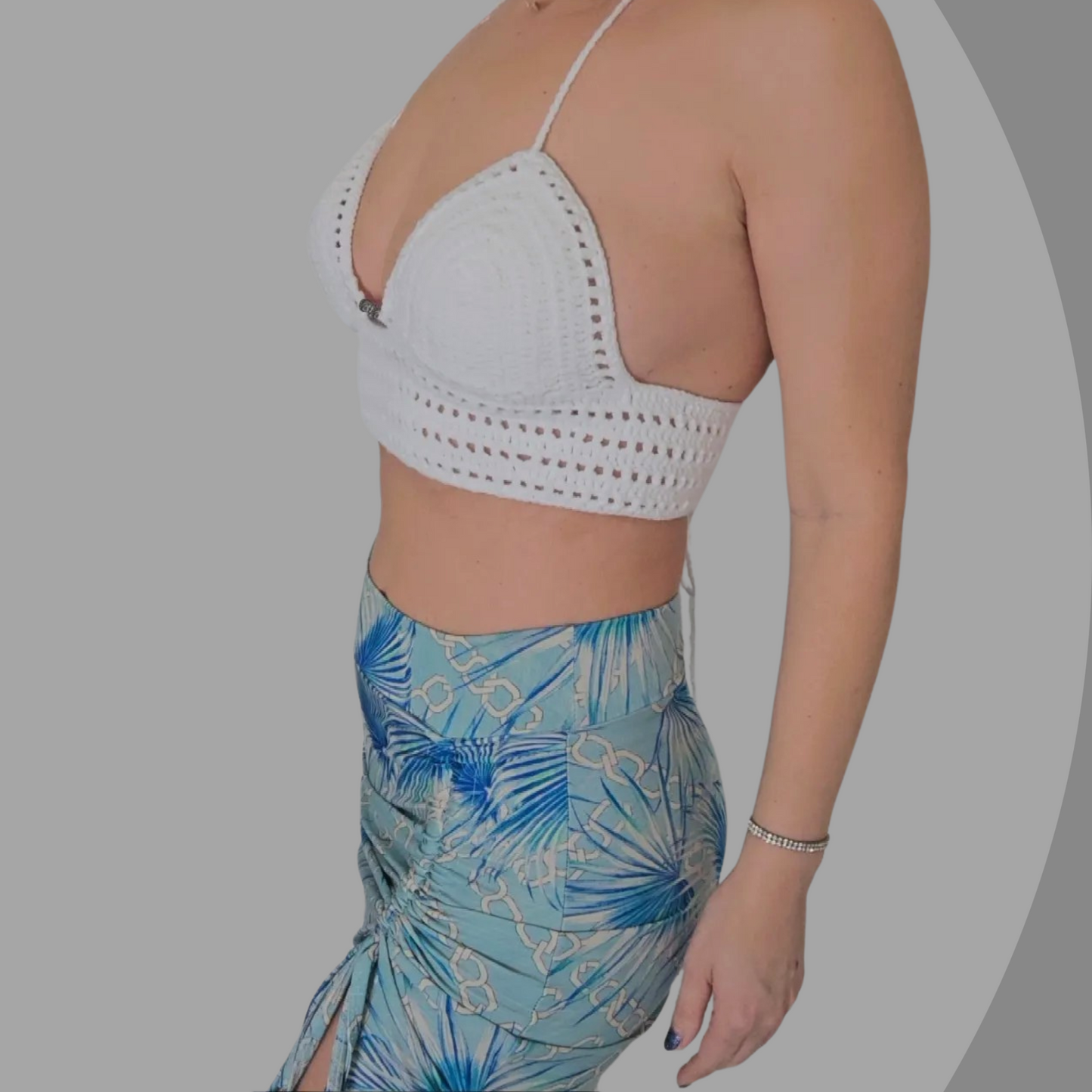 Icing Crisscross Crochet Cropped Top model posing back