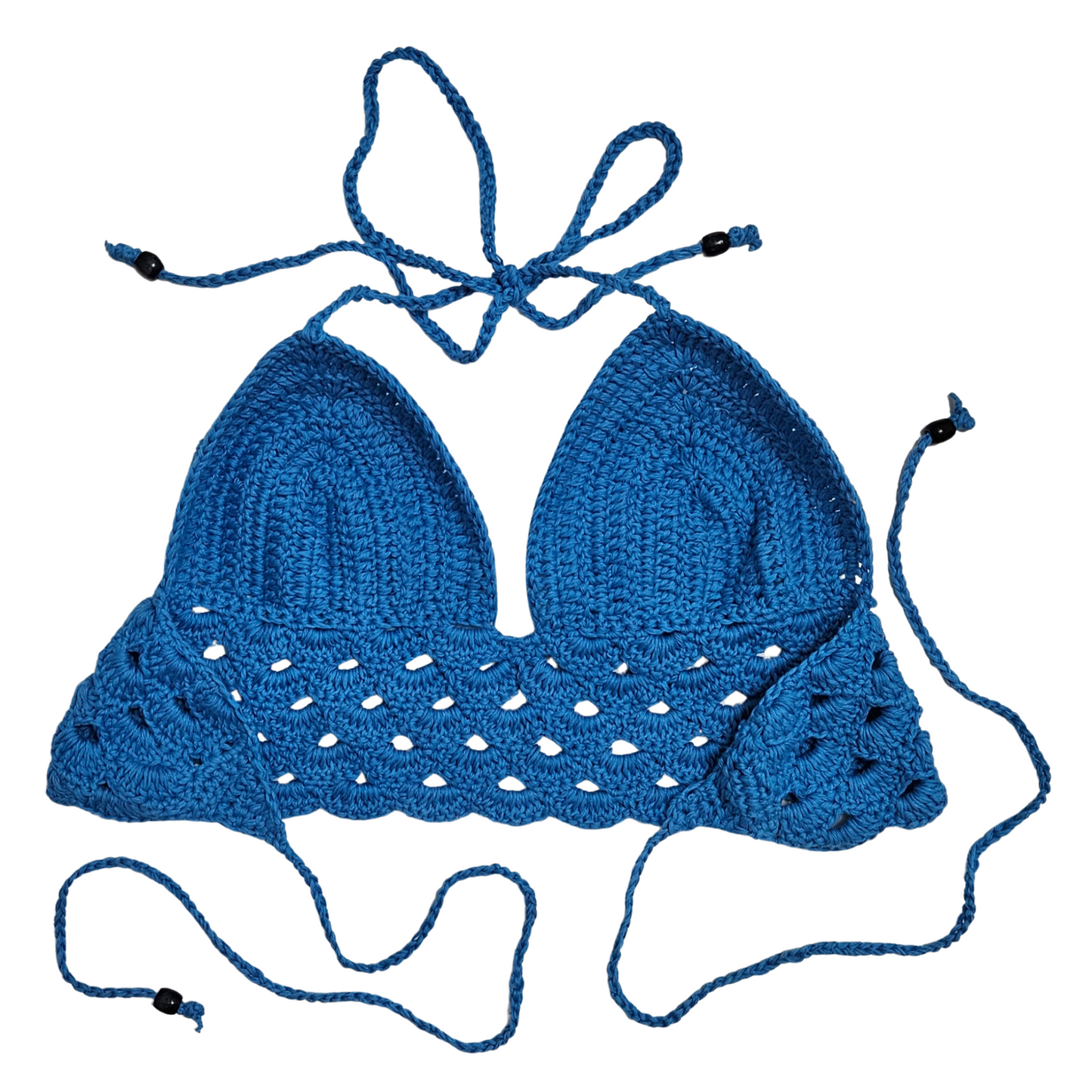 Mare Crochet Cropped Top Blue back Handmade Beachwear