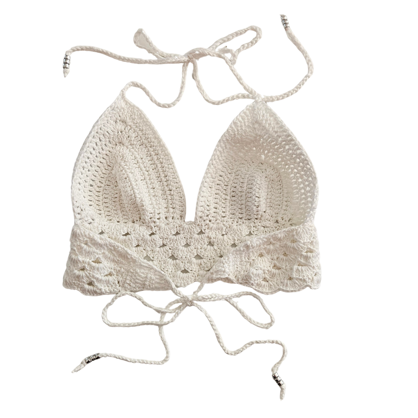 Mare Crochet Cropped Top-White-back Handmade Beachwear