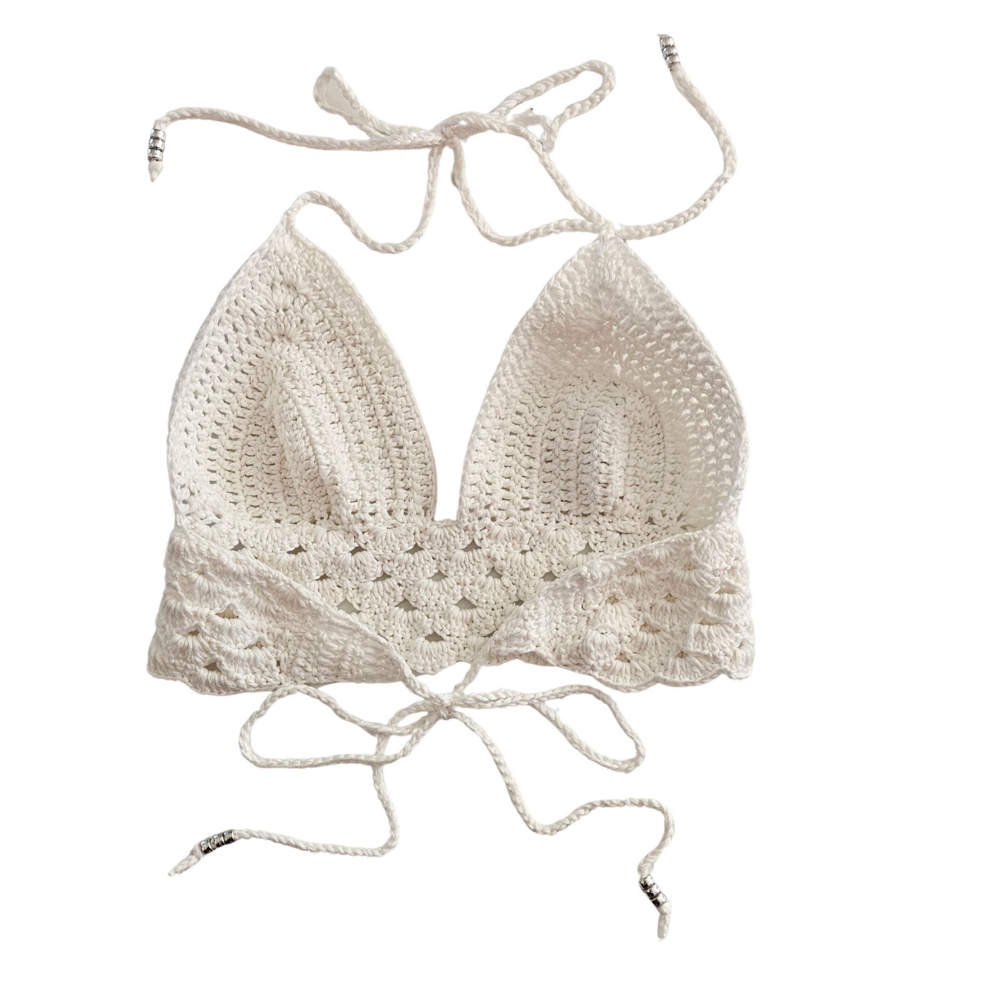 Mare Crochet Cropped Top-White-back Handmade Beachwear