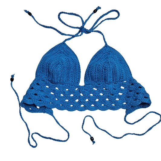 Mare Crochet Cropped Top Blue front image Handmade Beachwear