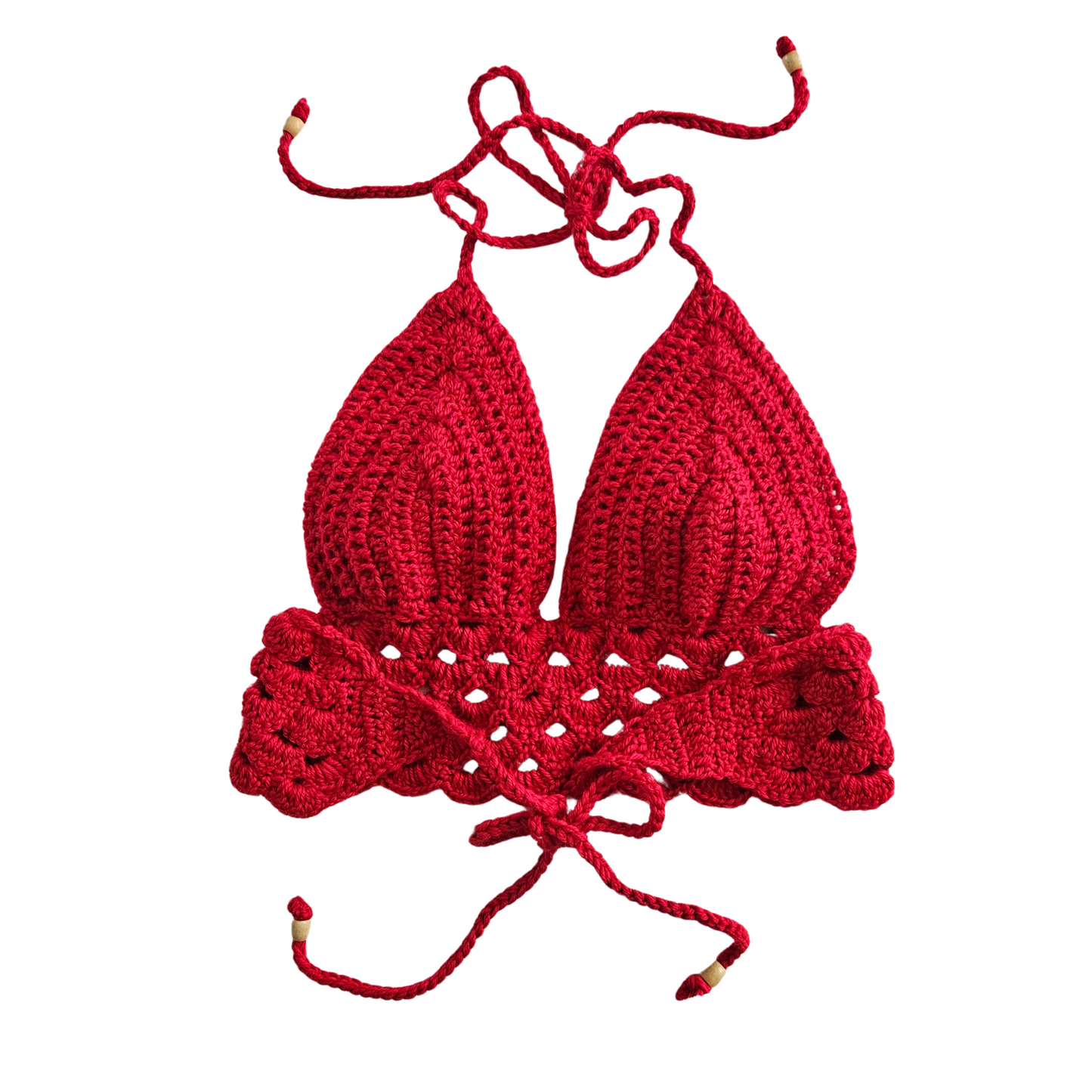 Mare Crochet Cropped Top-Red-back Handmade Beachwear
