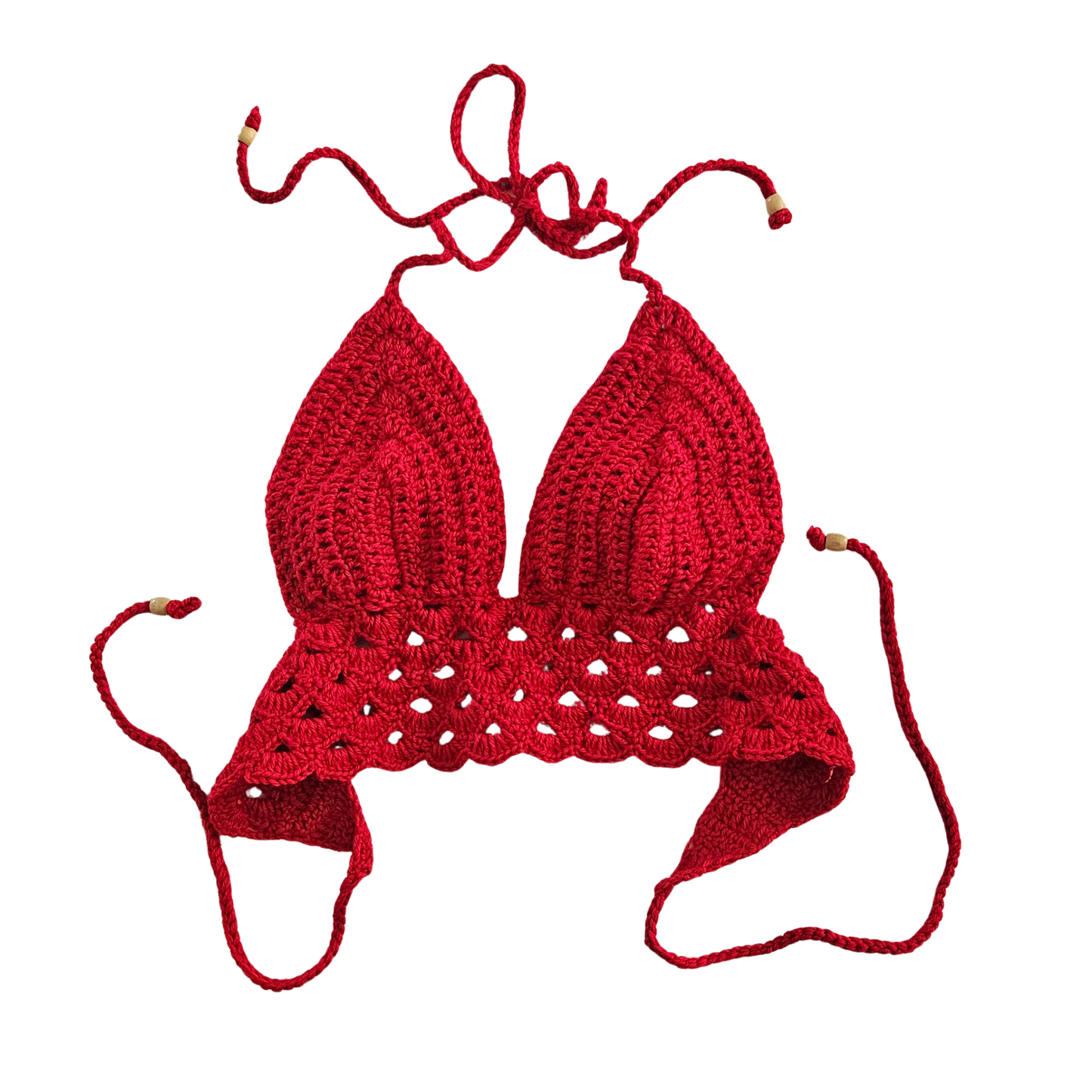 Mare Crochet Cropped Top-Red-front Handmade Beachwear