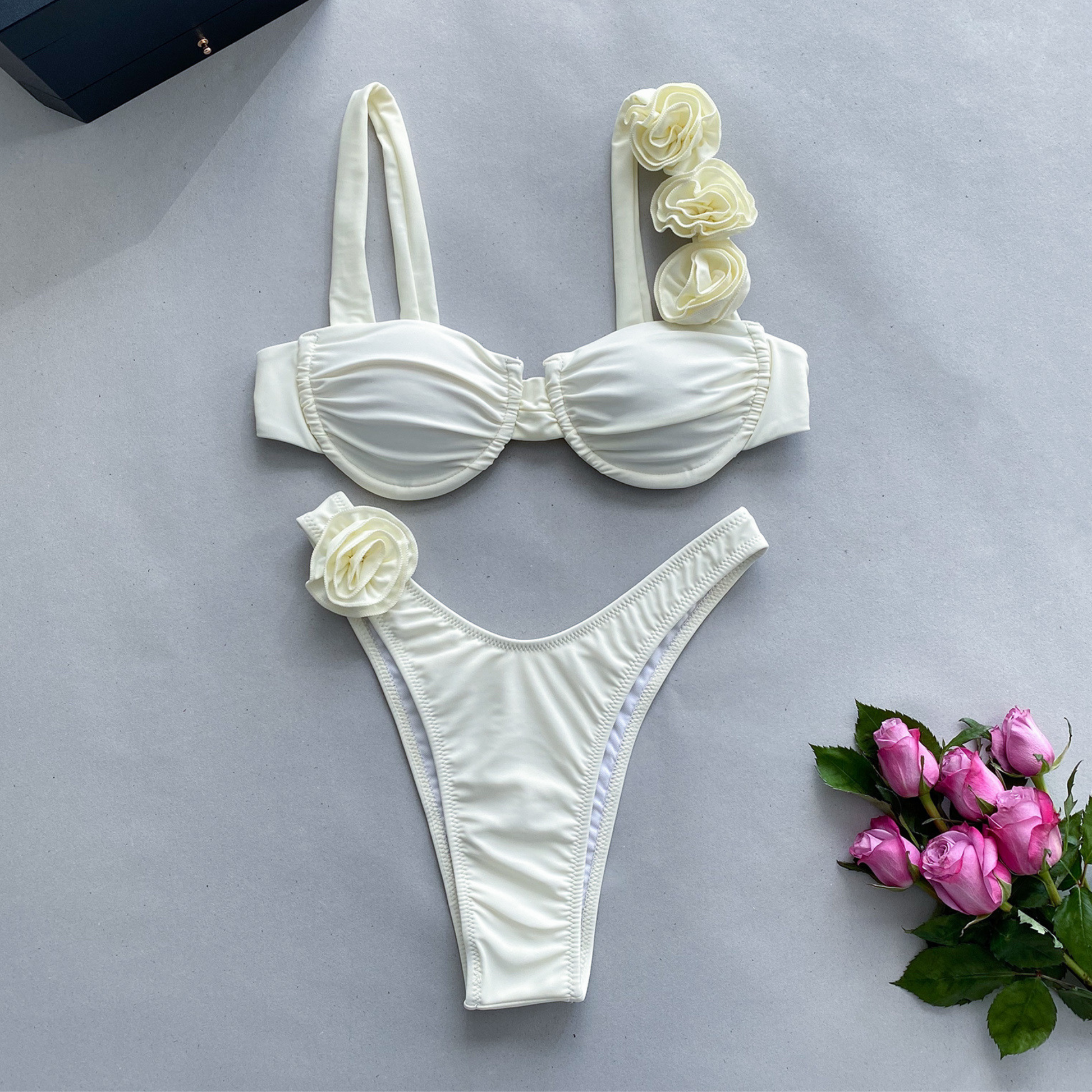Off-White 3D Floral Elegance High-Cut Bikini Set front photo