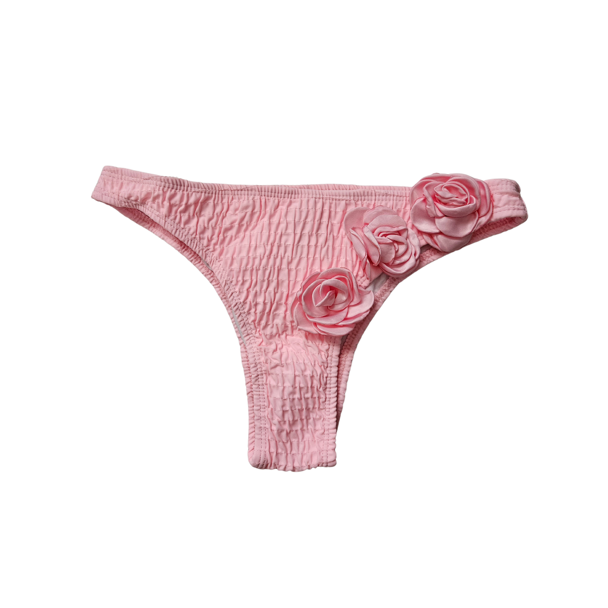 Pink Eco 3D Floral Textured Thong Bikini Set bottom front image