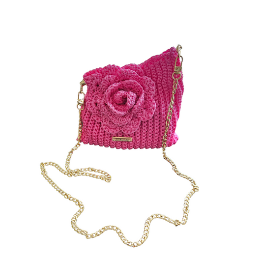 Close-up of Flora Bloom Crochet Crossbody Bag – detailed handcrafted rose design, durable premium macramé thread, stylish gift idea for Mother's Day.
