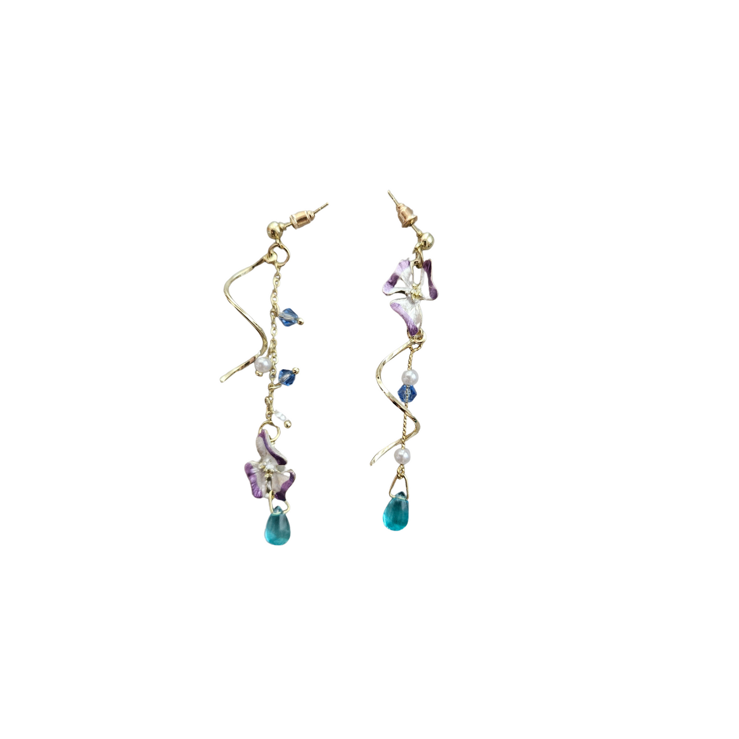 Purple Orchid Flower Long Earrings