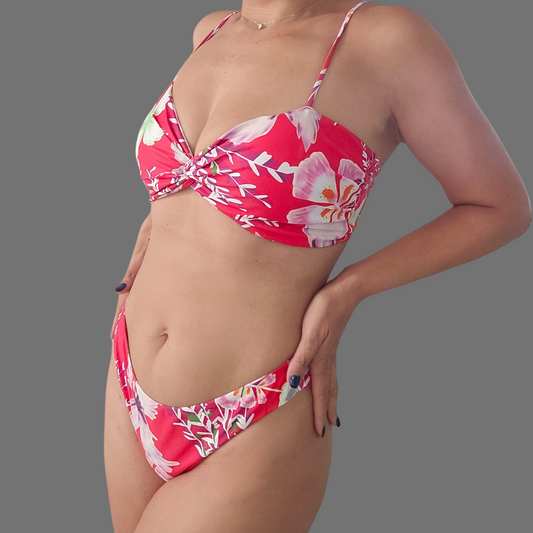 Red Floral High Waist Bikini Set model pose