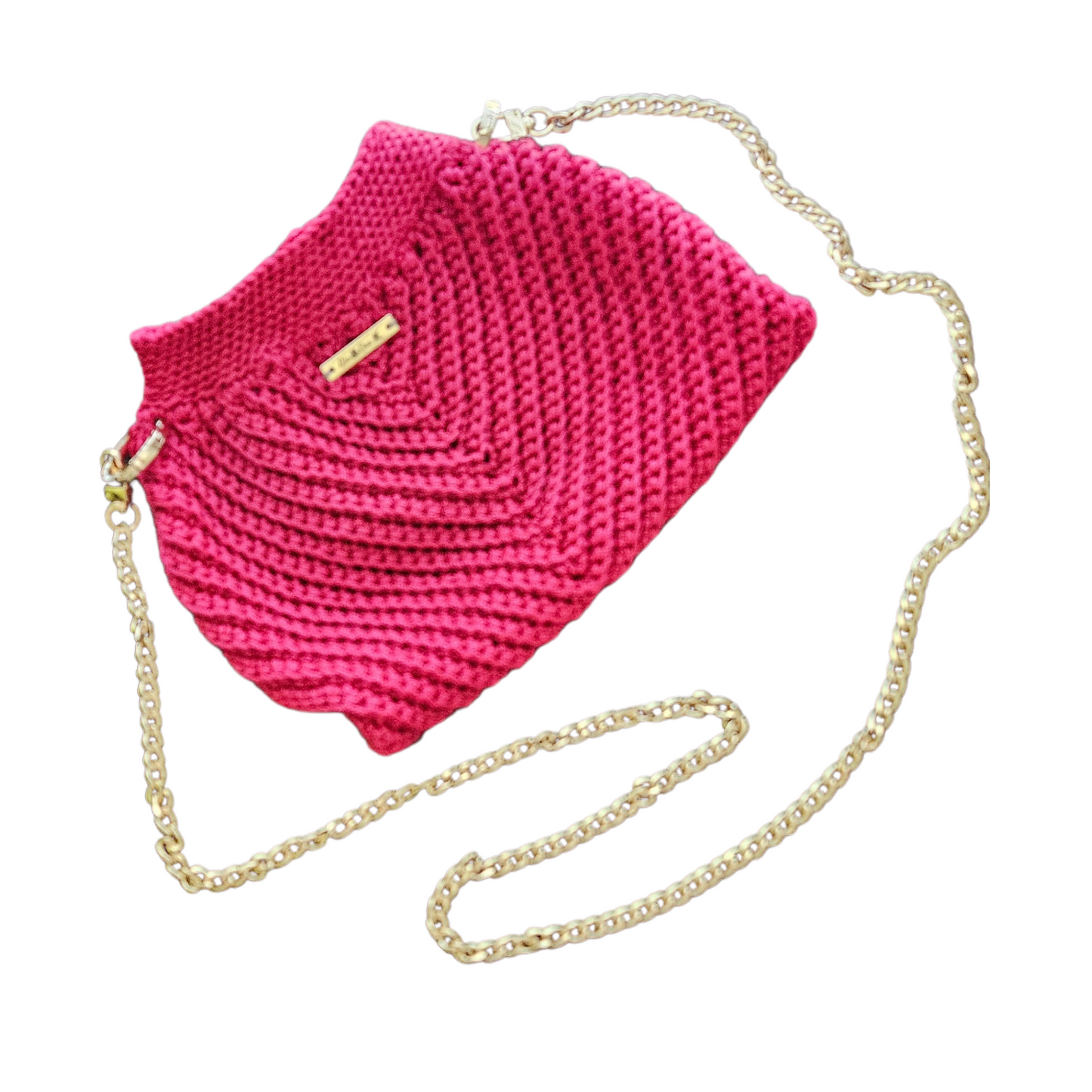 Front view of Small Size Red Modern Macrame Crossbody – detailed handmade macramé texture with premium gold hardware accents.