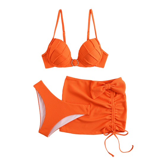 Rita Rosa Brazilian Beachwear Orange Underwire Ribbed Three Pieces Bikini Set