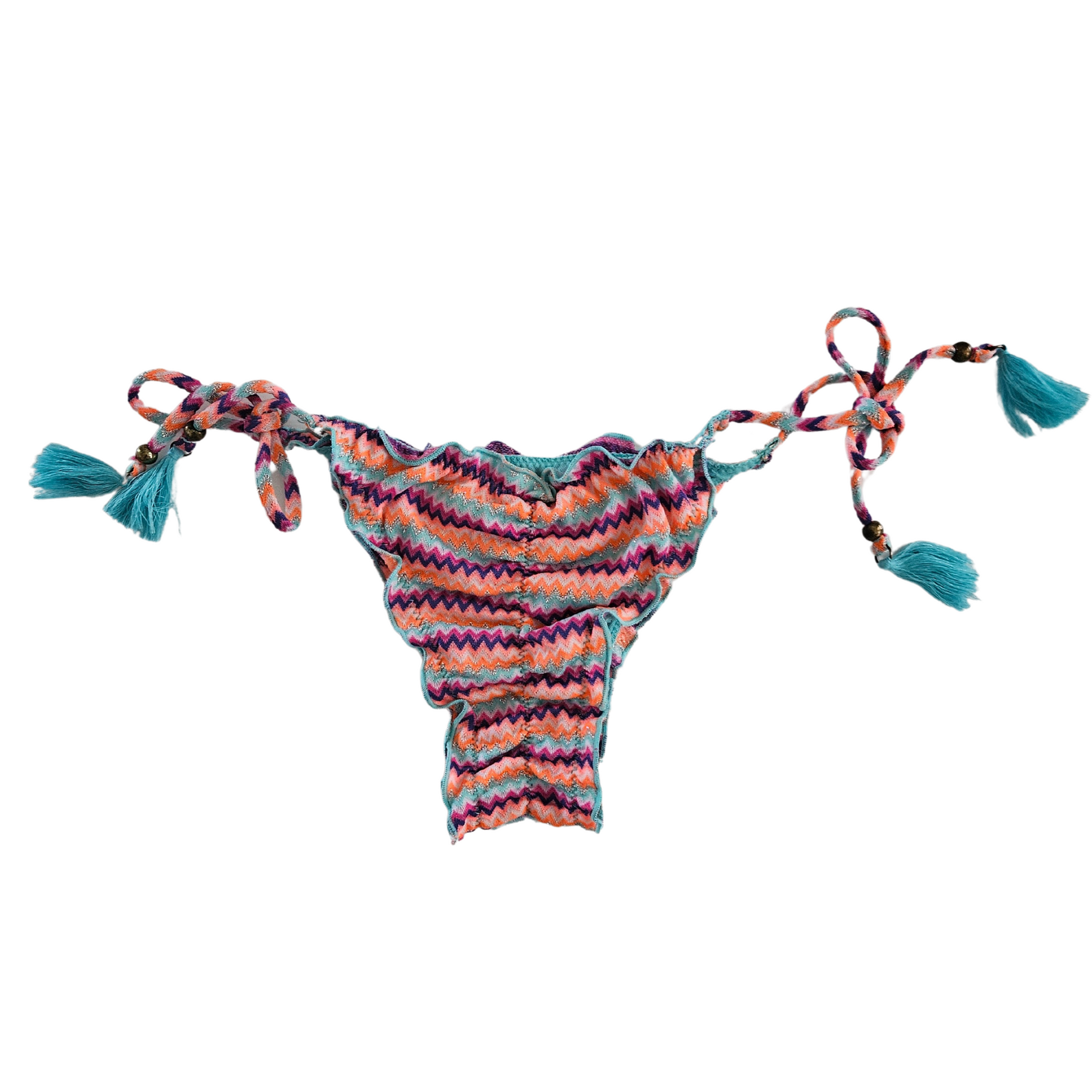 Ruffled Aqua Green Striped Bikini Set back bottom image
