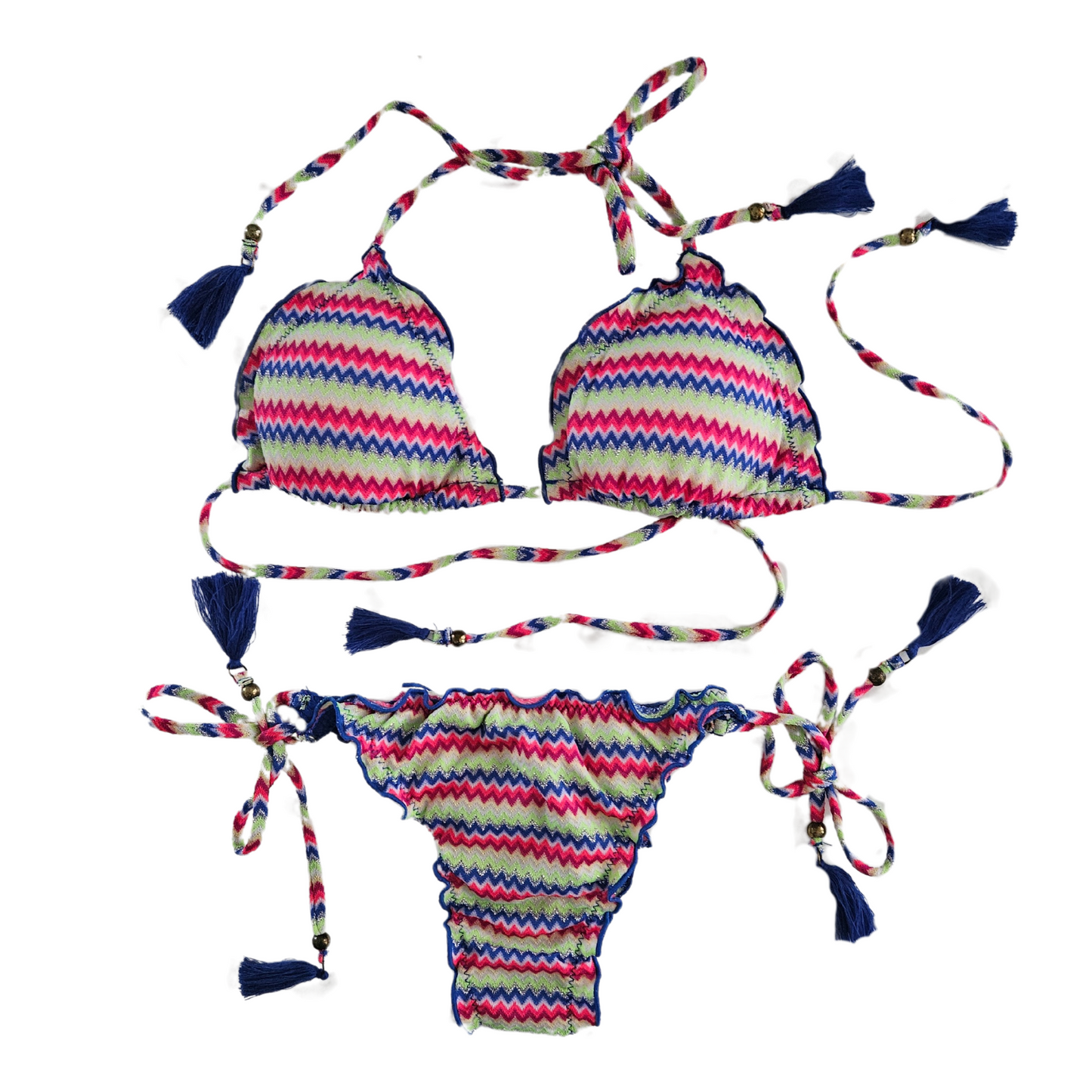 Ruffled Blue Striped Bikini Set