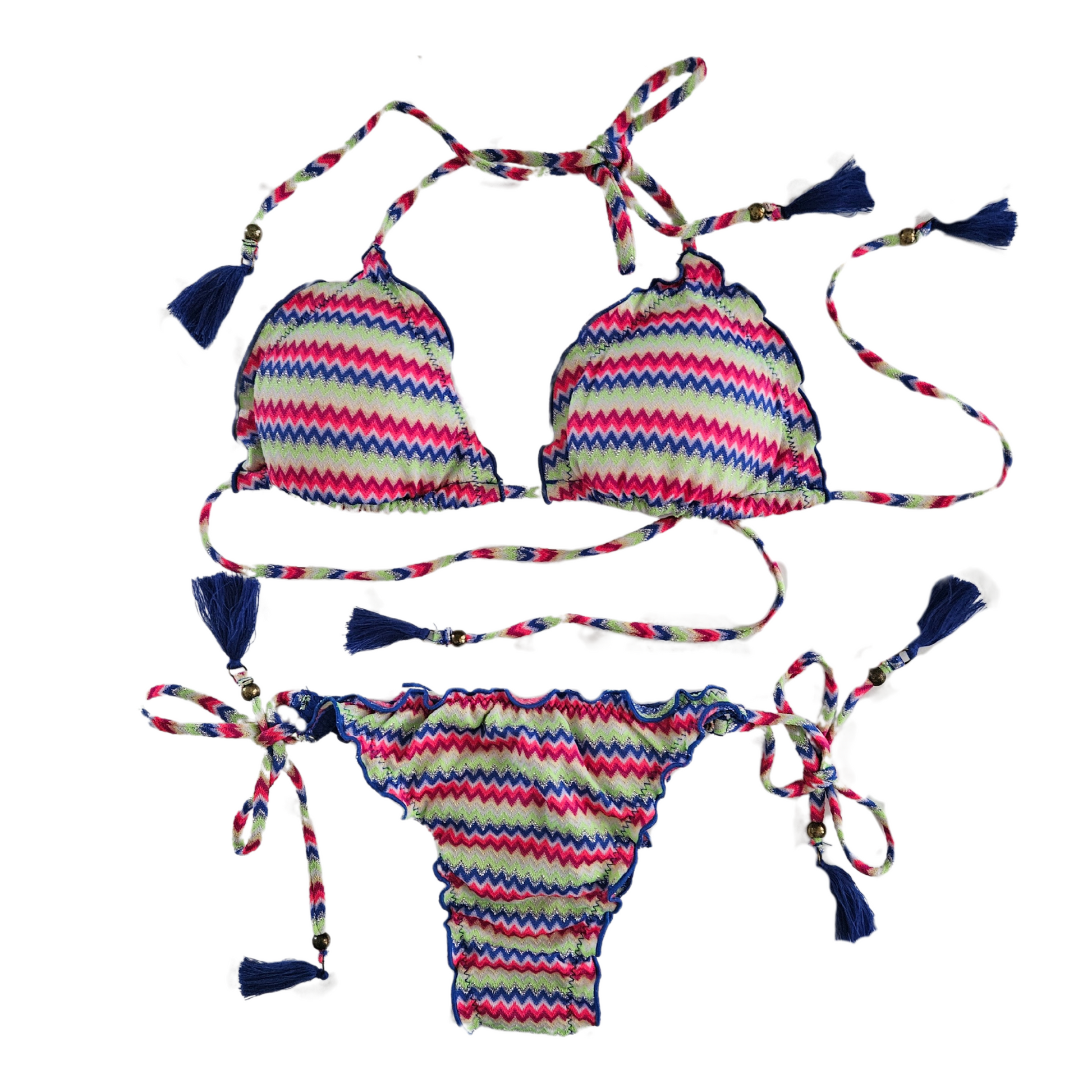 Ruffled Blue Striped Bikini Set