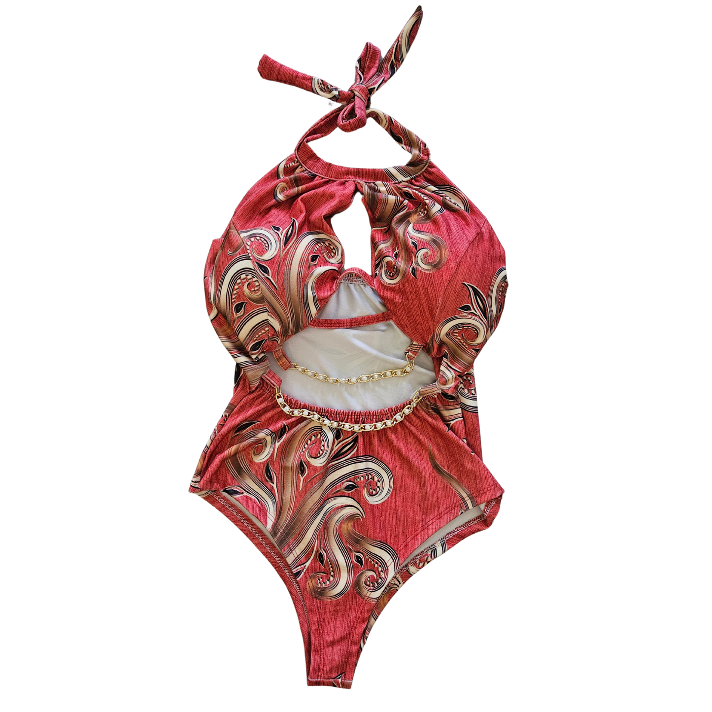 Salmon Pearls Accent Cut Out One-Piece Swimsuit front image