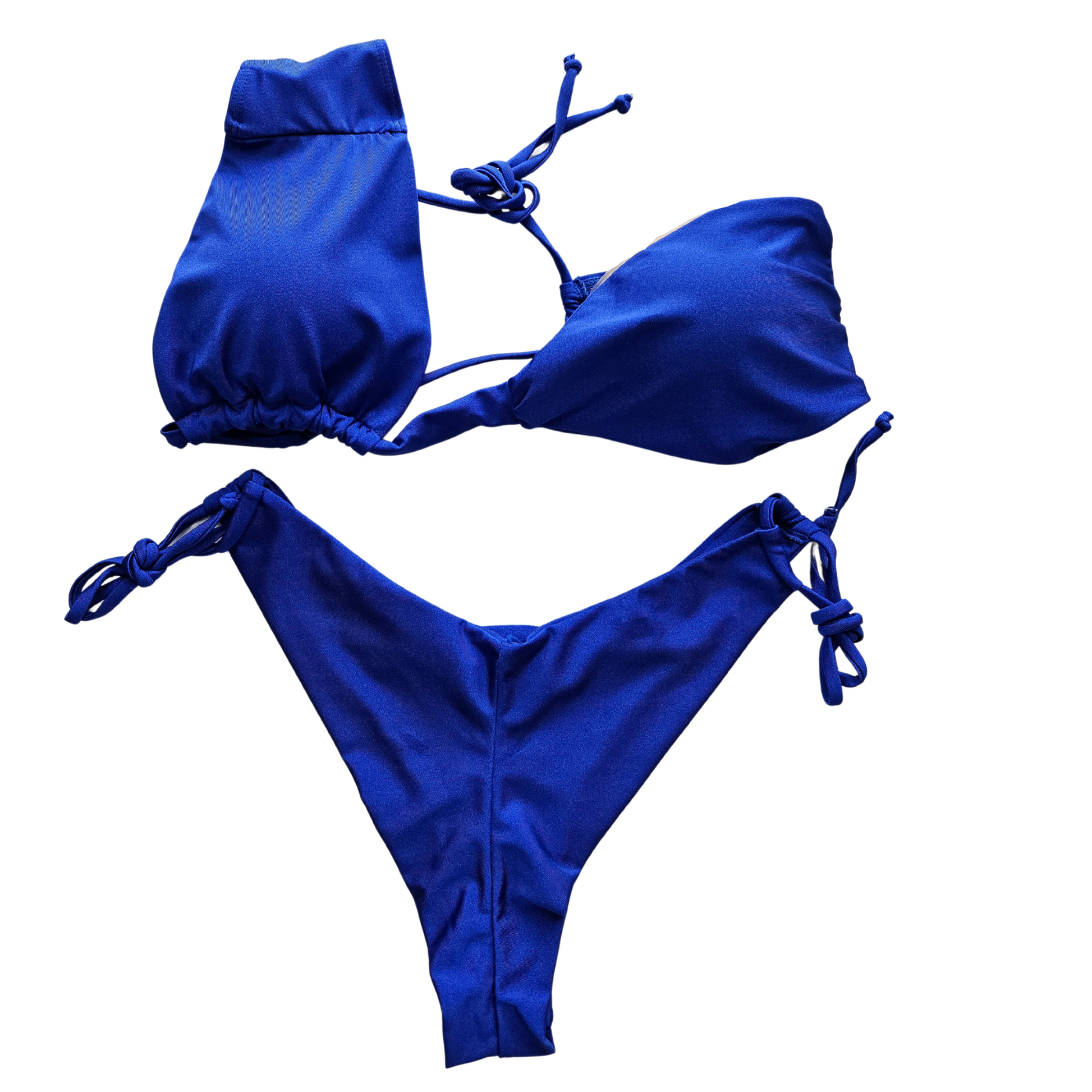 Shiny Royal Blue One Shoulder Two Piece Bikini Set front image