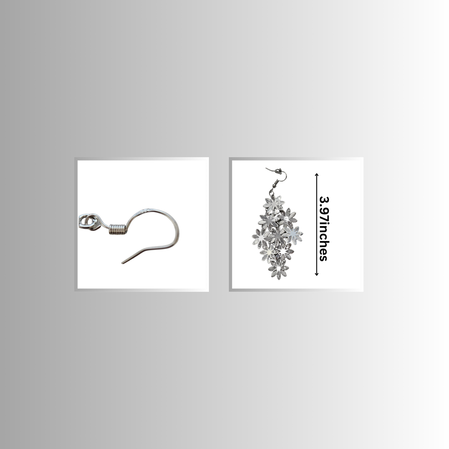 Silver Flowers Dangle Earrings Measurements