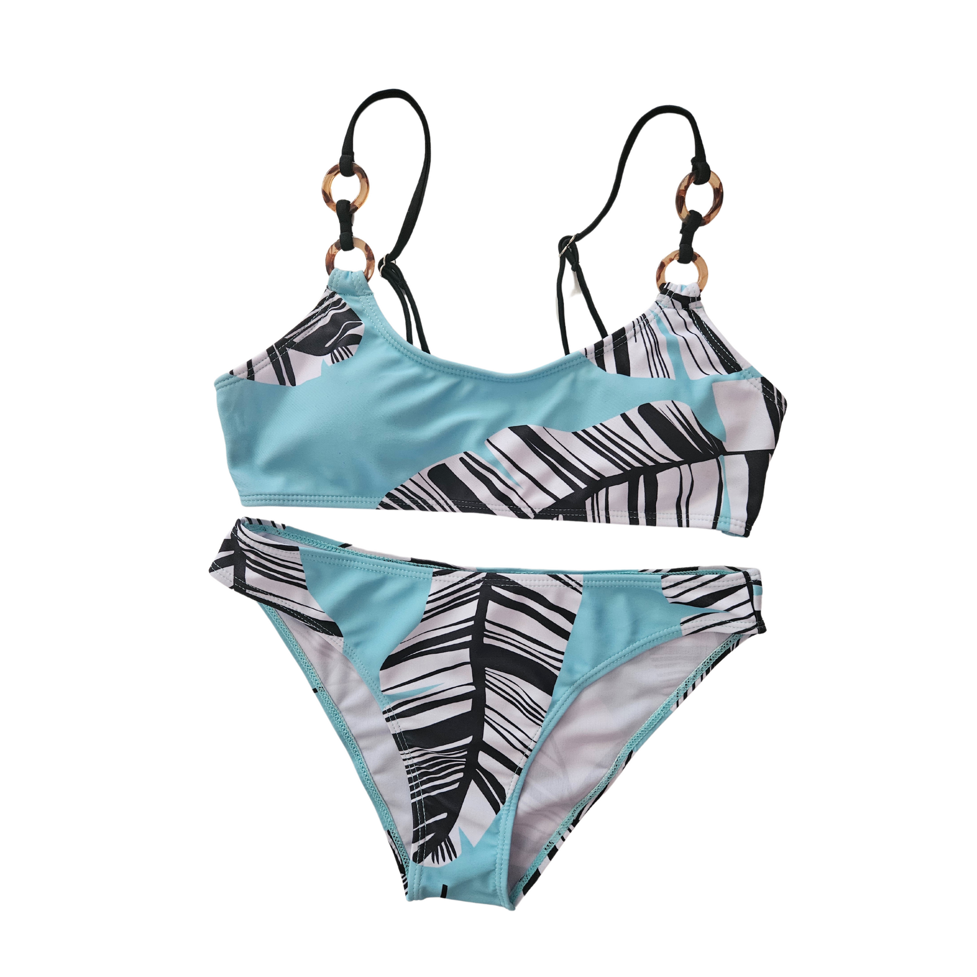 Sky Blue Printed Three piece Sporty Bikini Set front image