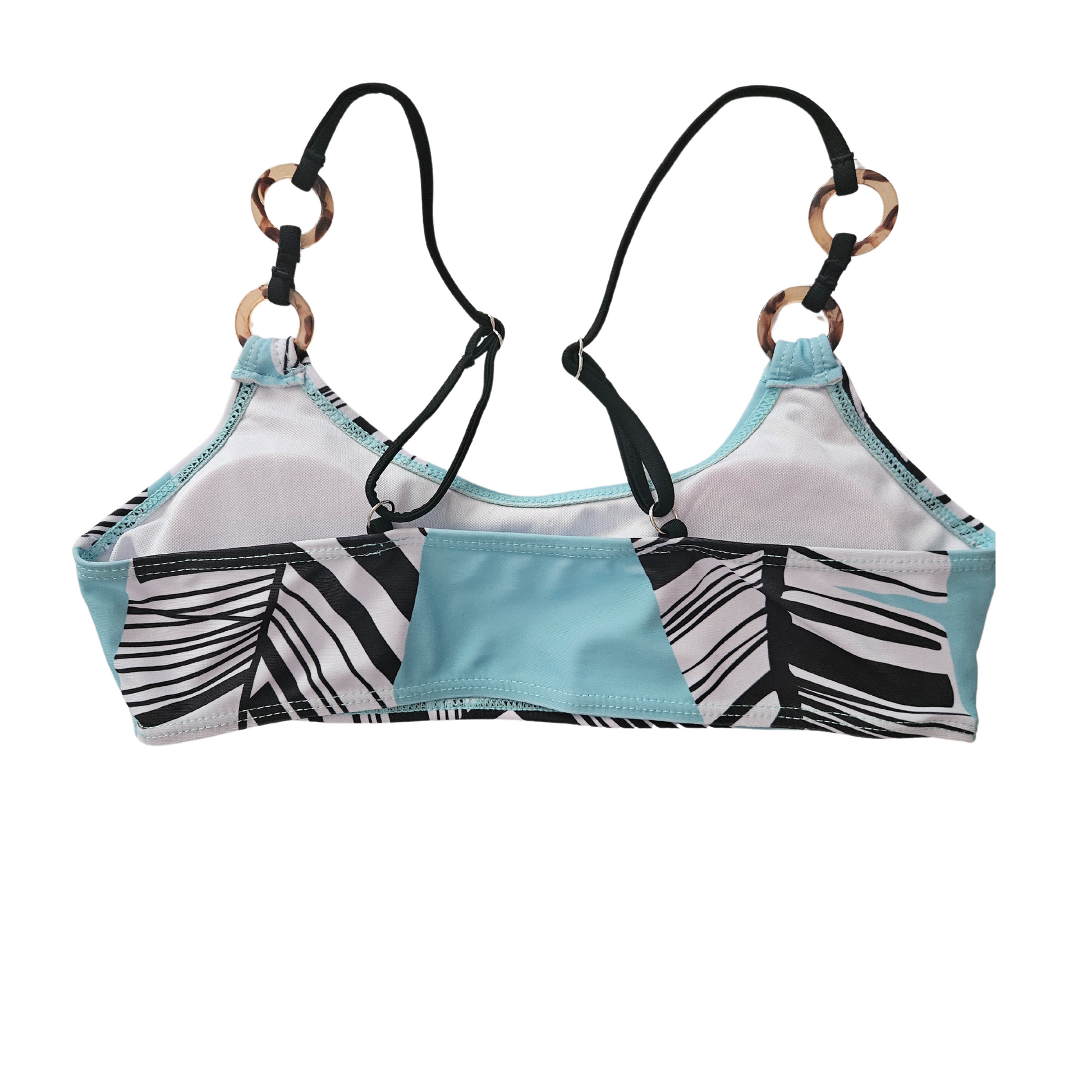 Sky Blue Printed Three piece Sporty Bikini Set top back image