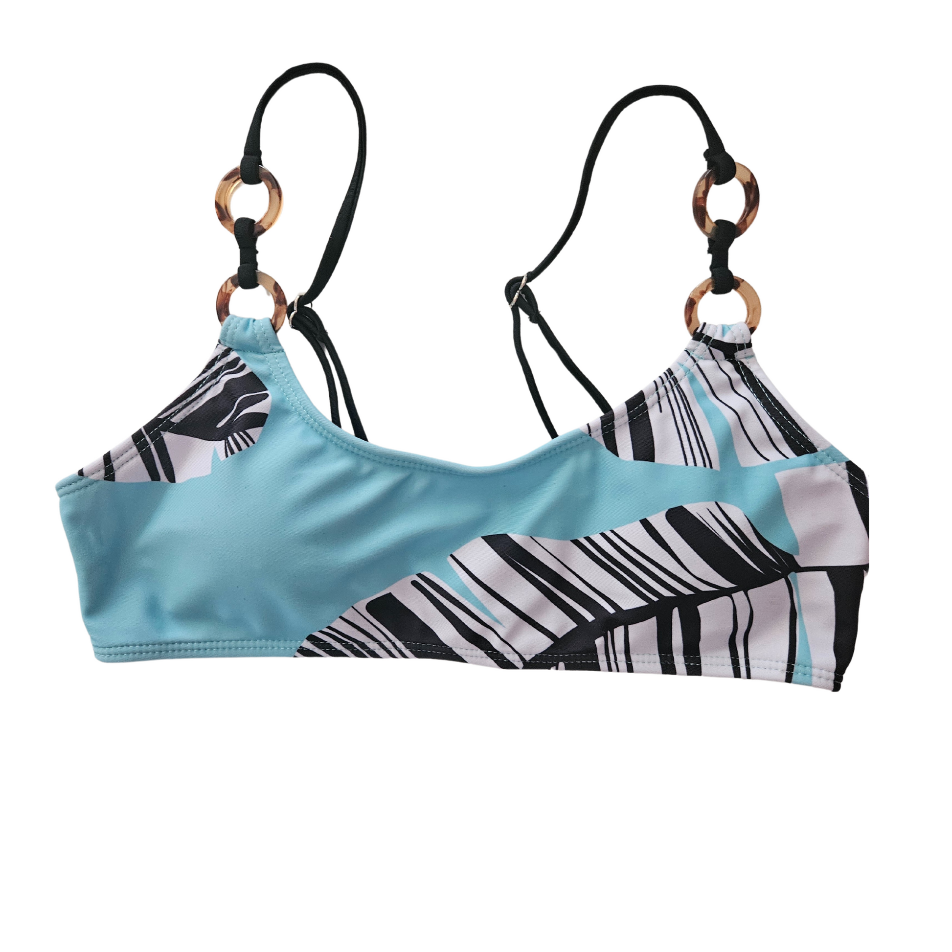 Sky Blue Printed Three piece Sporty Bikini Set top front image